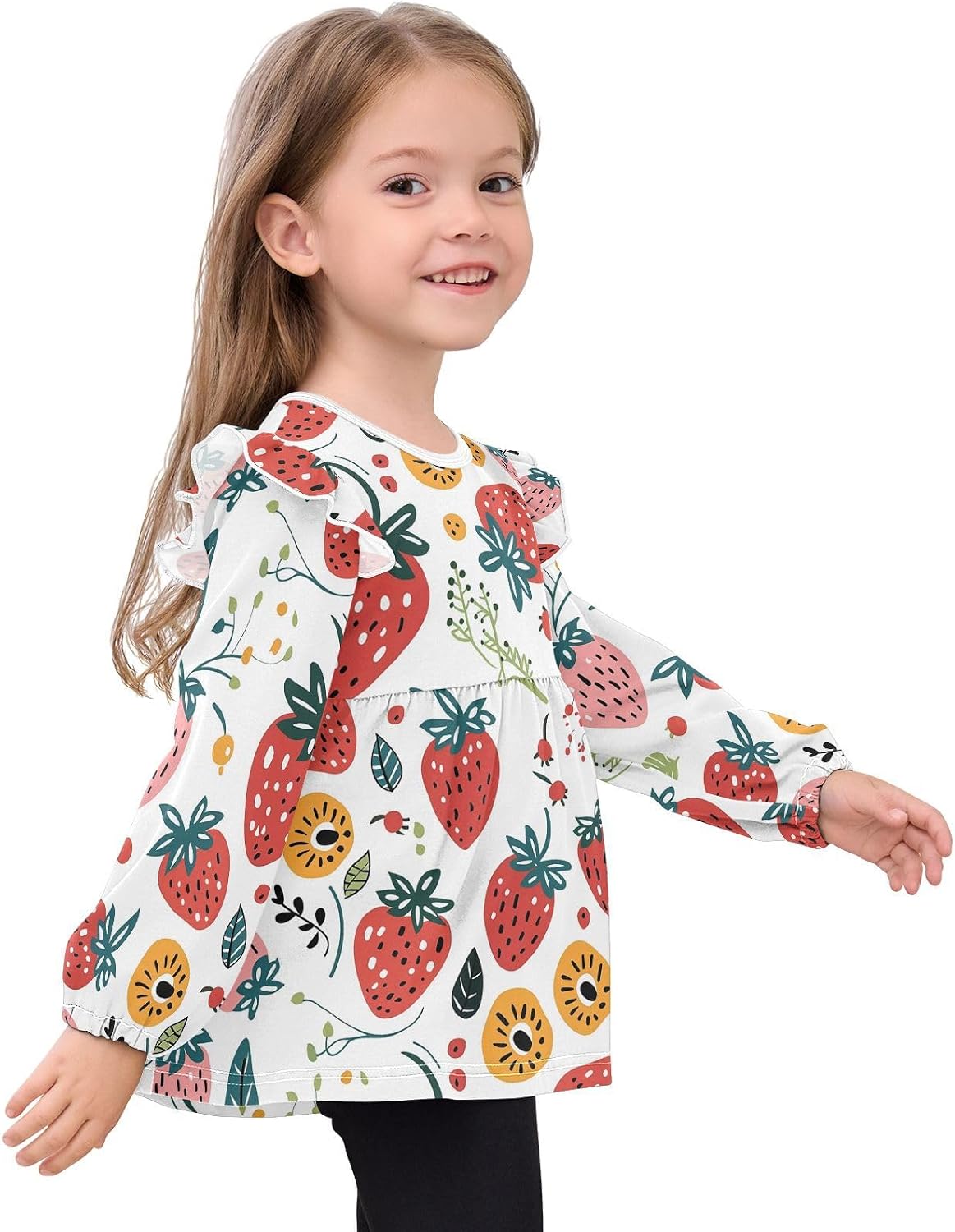 visesunny Toddler Clothes for Girls Funny Pink Red Strawberry Long Sleeve Fall Shirts Cotton Top with Ruffle Collar