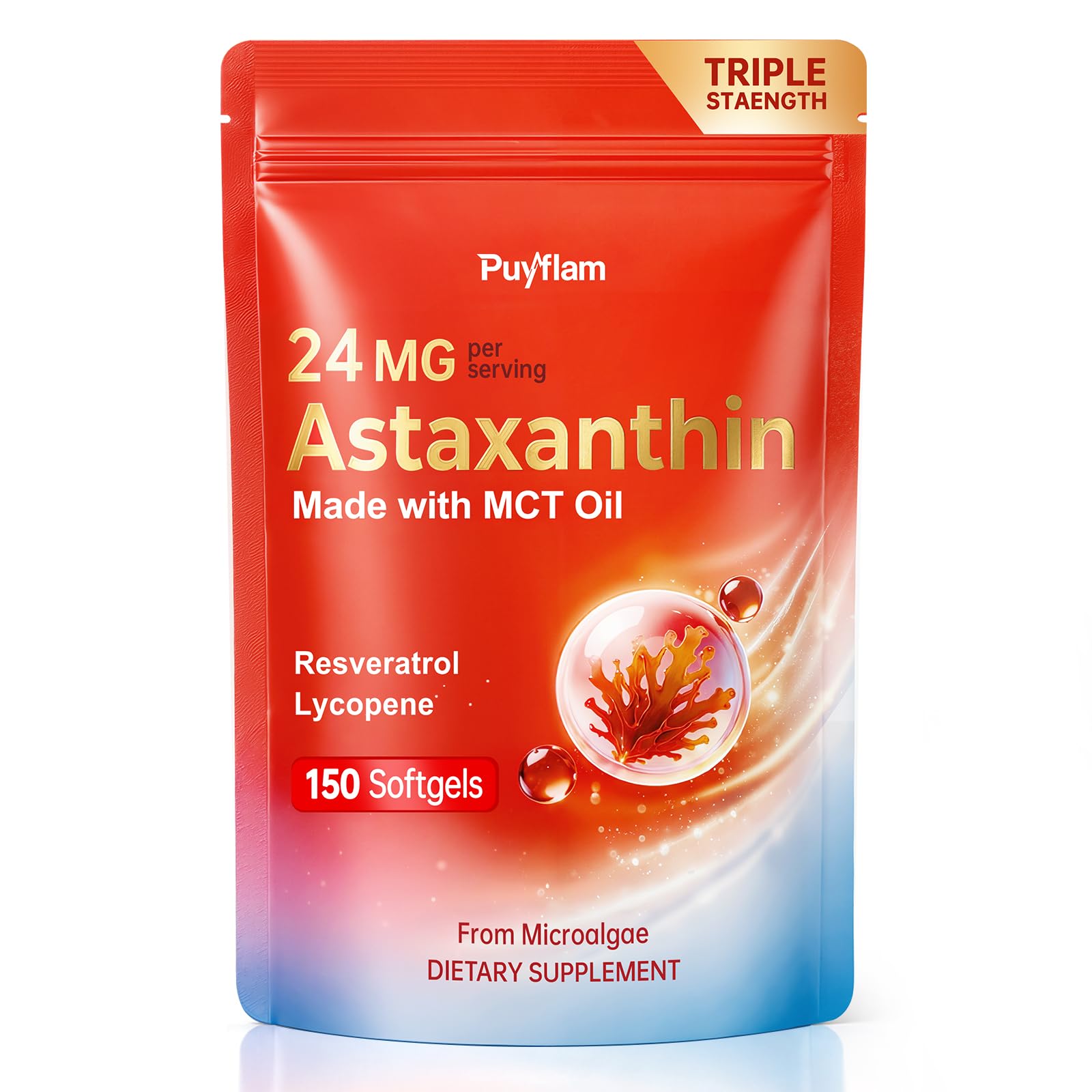 Astaxanthin 24mg, Resveratrol 100mg & Lycopene 40mg, Liposome with MCT Oil 1 Count (Pack of 150)