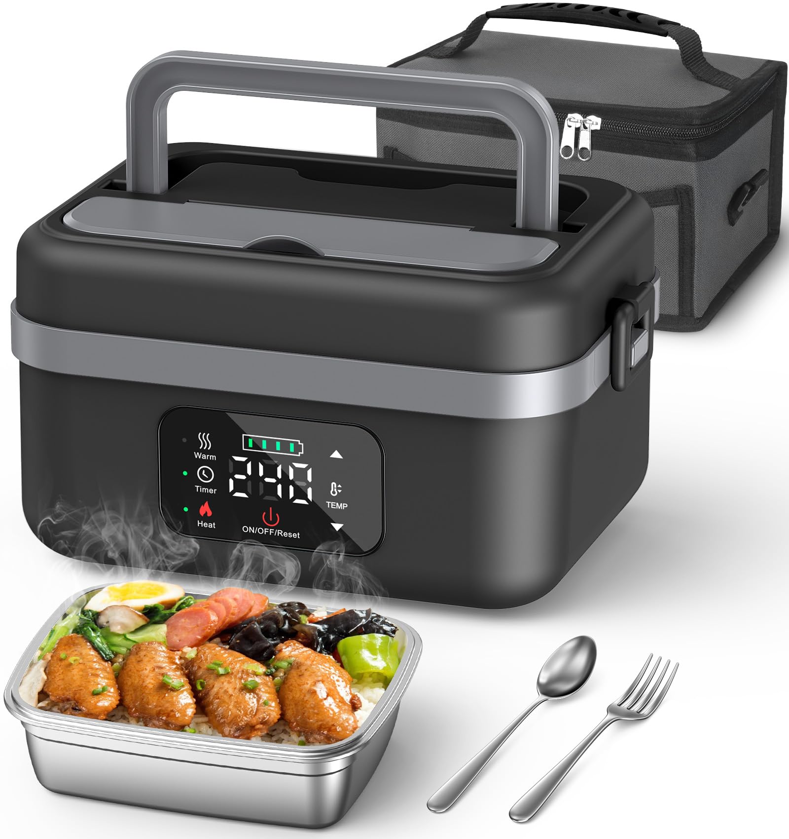Photo 1 of ODSD Cordless Electric Lunch Box for Adults, 16000mAh Rechargeable Self-Heating Lunch Box Food Warmer with Timer & Adjustable Heating, 34oz/1L Container with Insulated Bag for Office Car Outdoor
