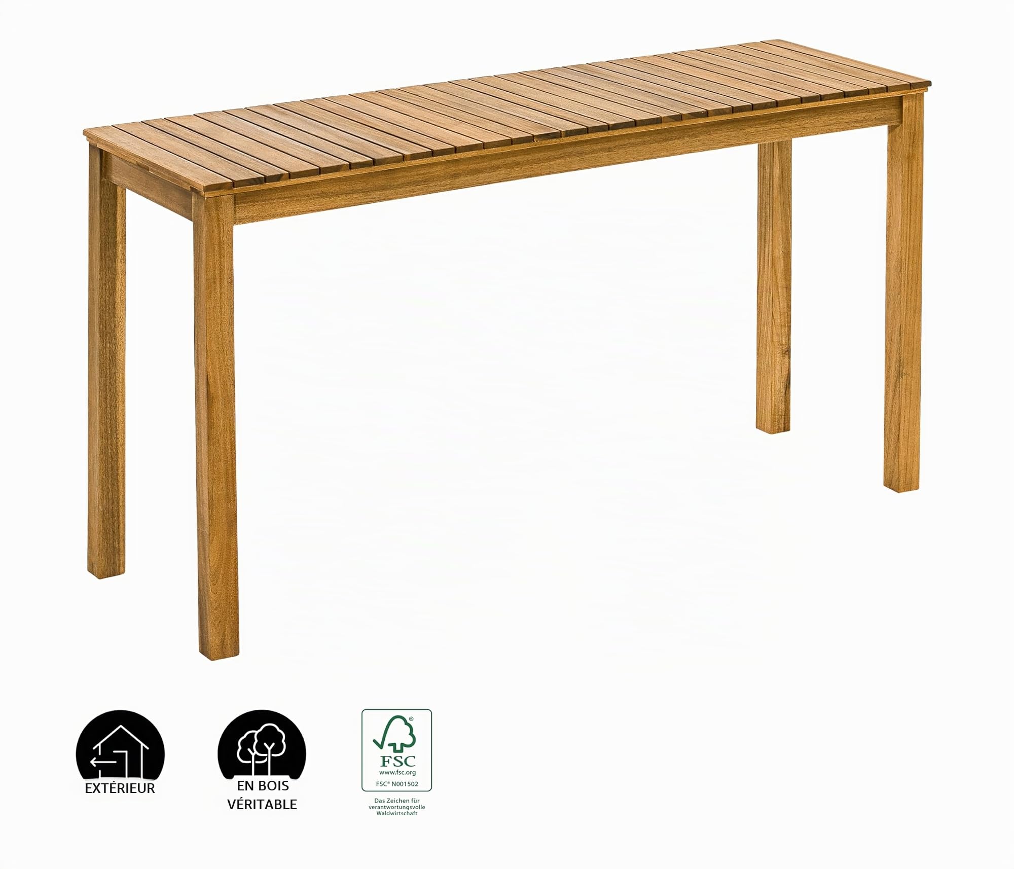 Dehner Table de Balcon Macao, env. 142 x 75 x 40 cm, Bois d'acacia FSC, Naturel