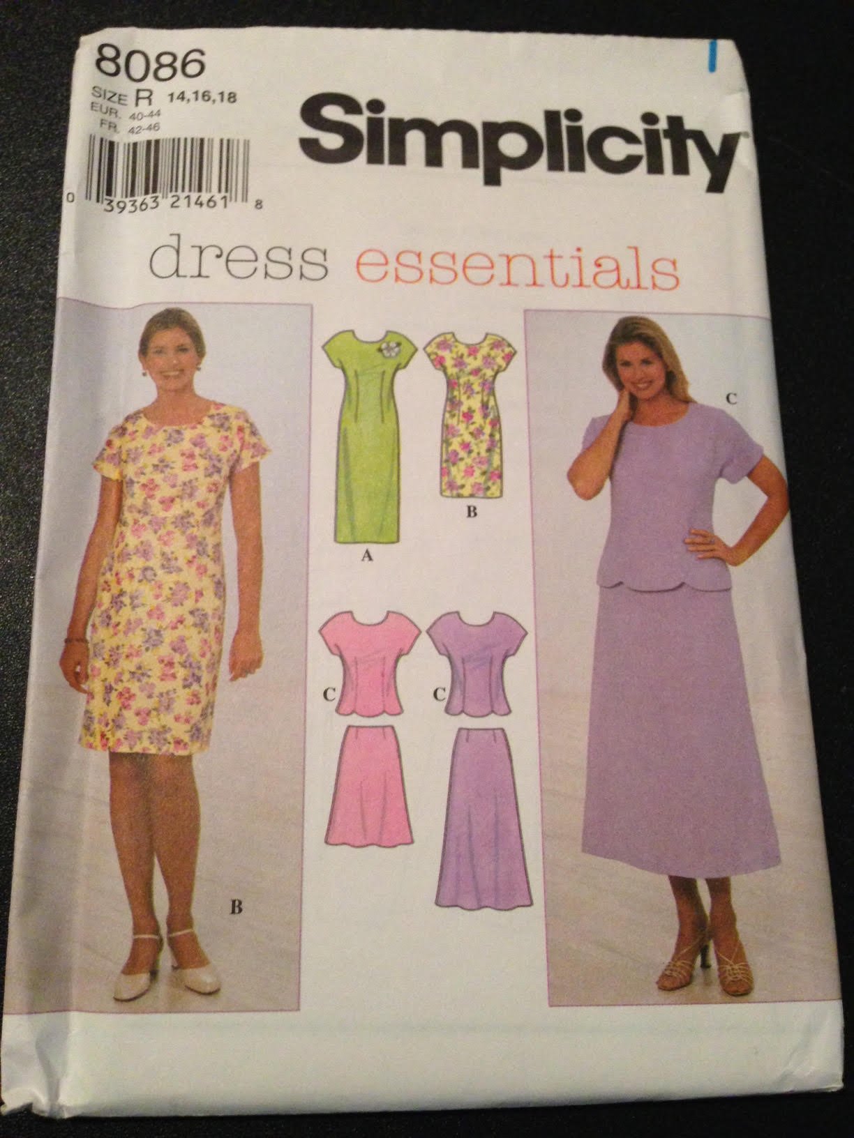 Patron de couture Simplicity 8086 robe, haut et jupe femme taille R 14-18