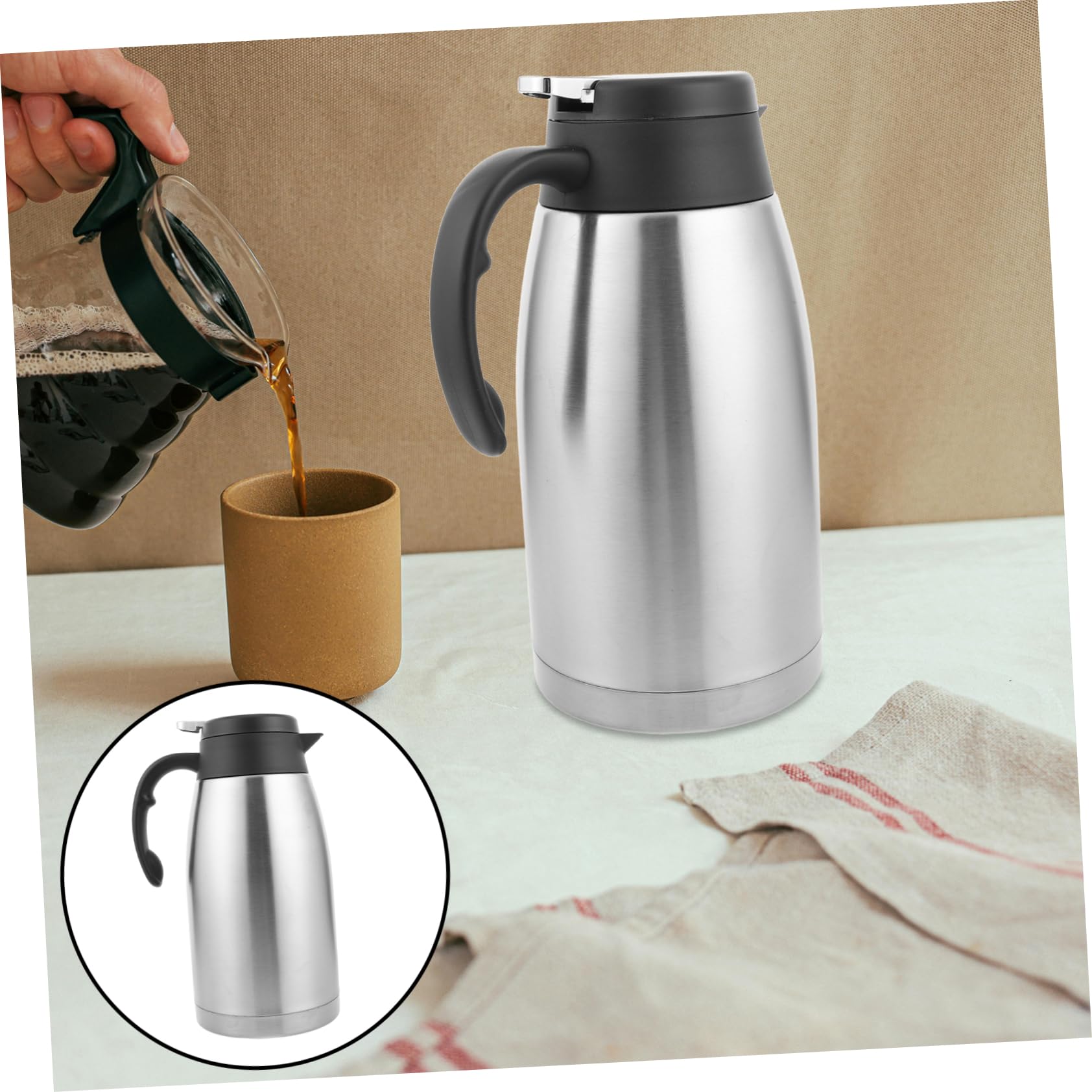 Tofficu Caraffa Termica Isolata in Acciaio Inox per Caffè Tè e Bevande Contenitore per Acqua Calda e Fredda Brocca per Riunioni e Uso Domestico