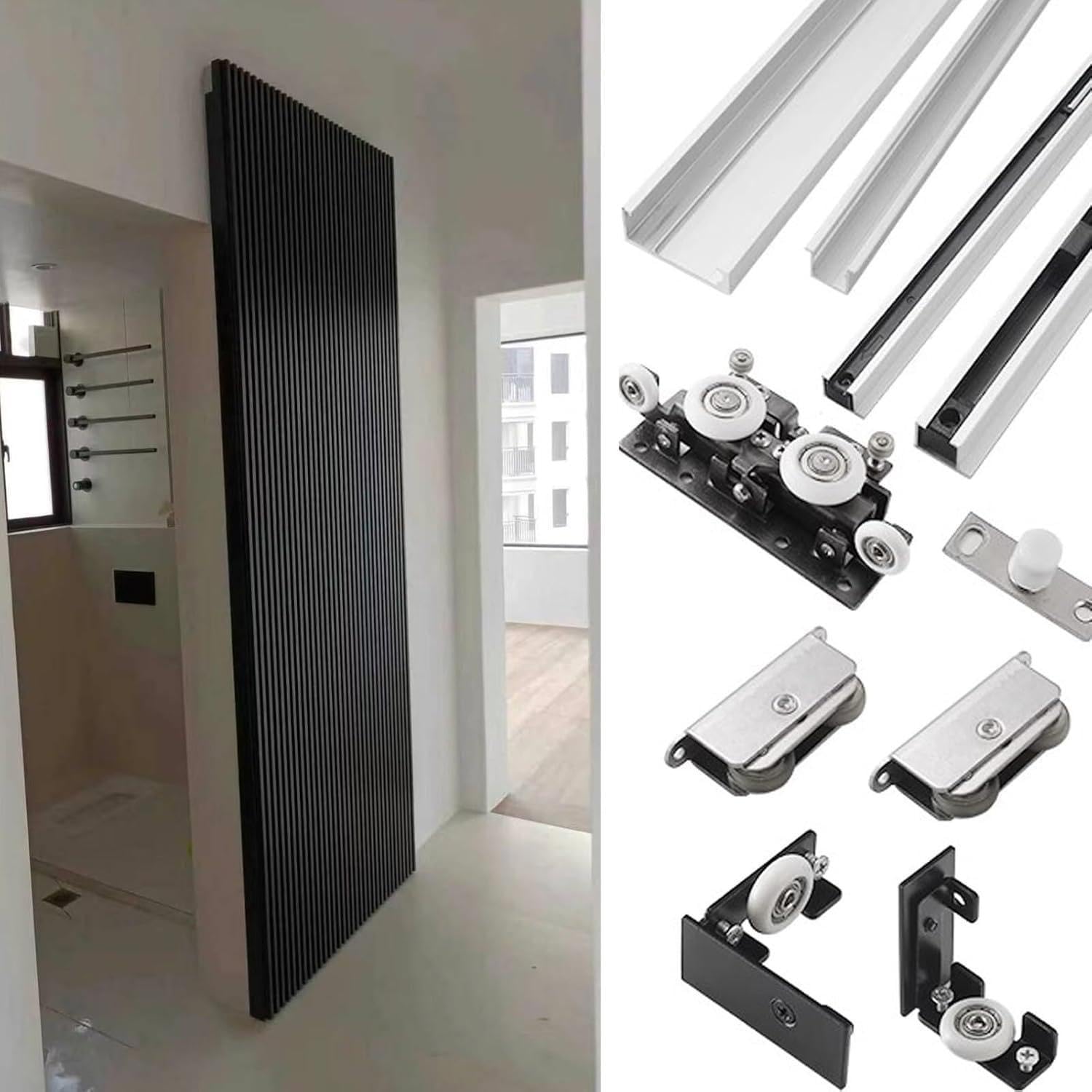 Sliding Door Kit Concealed Sliding Door Hardware with Soft Close, Invisible Trackless Sliding Ghost Door Kit for Single Wooden Door, Barn Door Track,1.2m/3.9ft