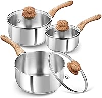 KOCH SYSTEME CS 6-Piece Stainless Steel Saucepan Set (1QT, 2QT, 3QT) Tri-Ply Induction Ready with Bakelite Handles