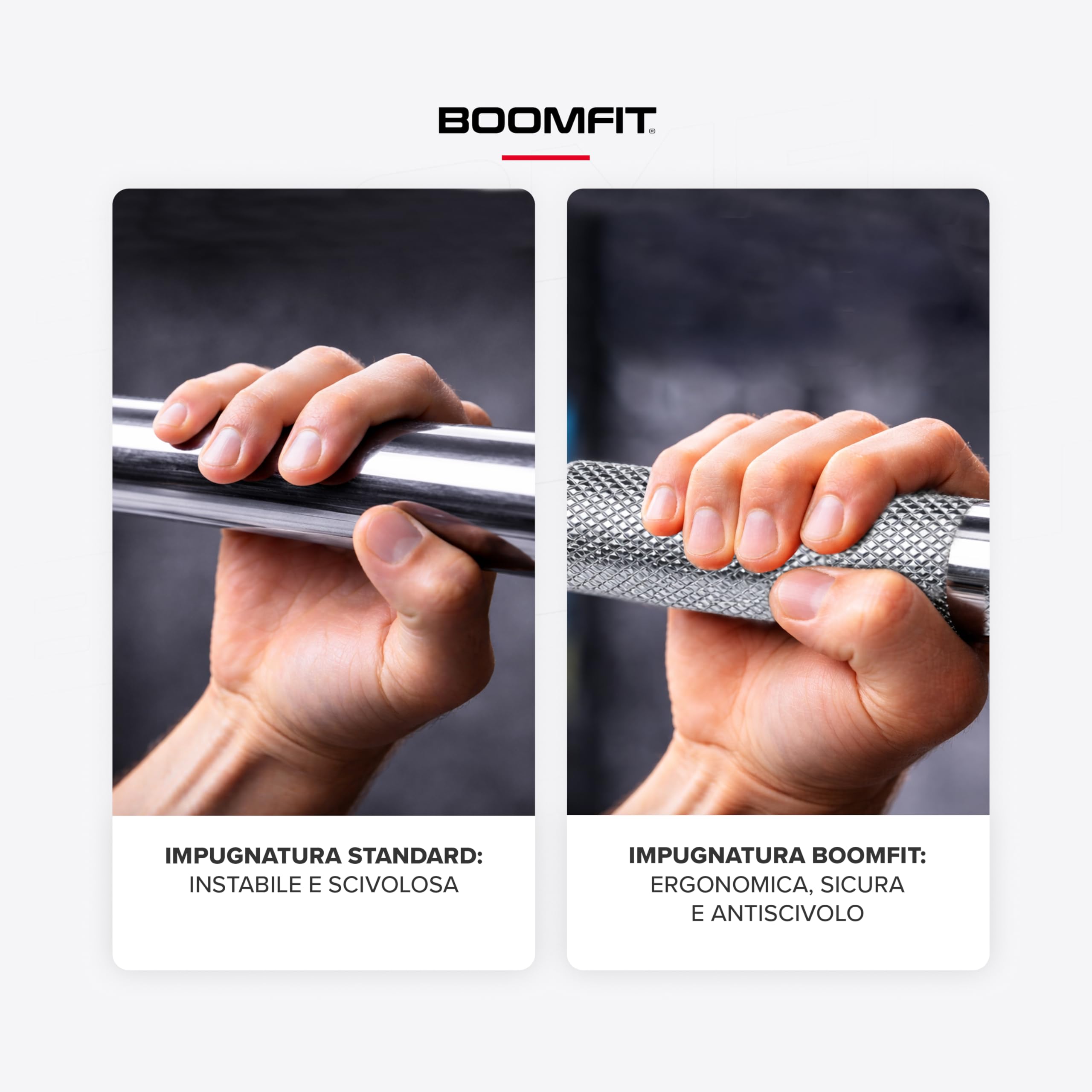 BOOMFIT Barre per LAT Machine e Pulldown in Acciaio Cromato | Presa Larga Media e Multi Posizione per Dorsali Ampi e Schiena | 5 Modelli da 49 a 120 cm con Moschettone Universale | Attacco a moschettone universale a cambio rapido, compatibile con qualsias
