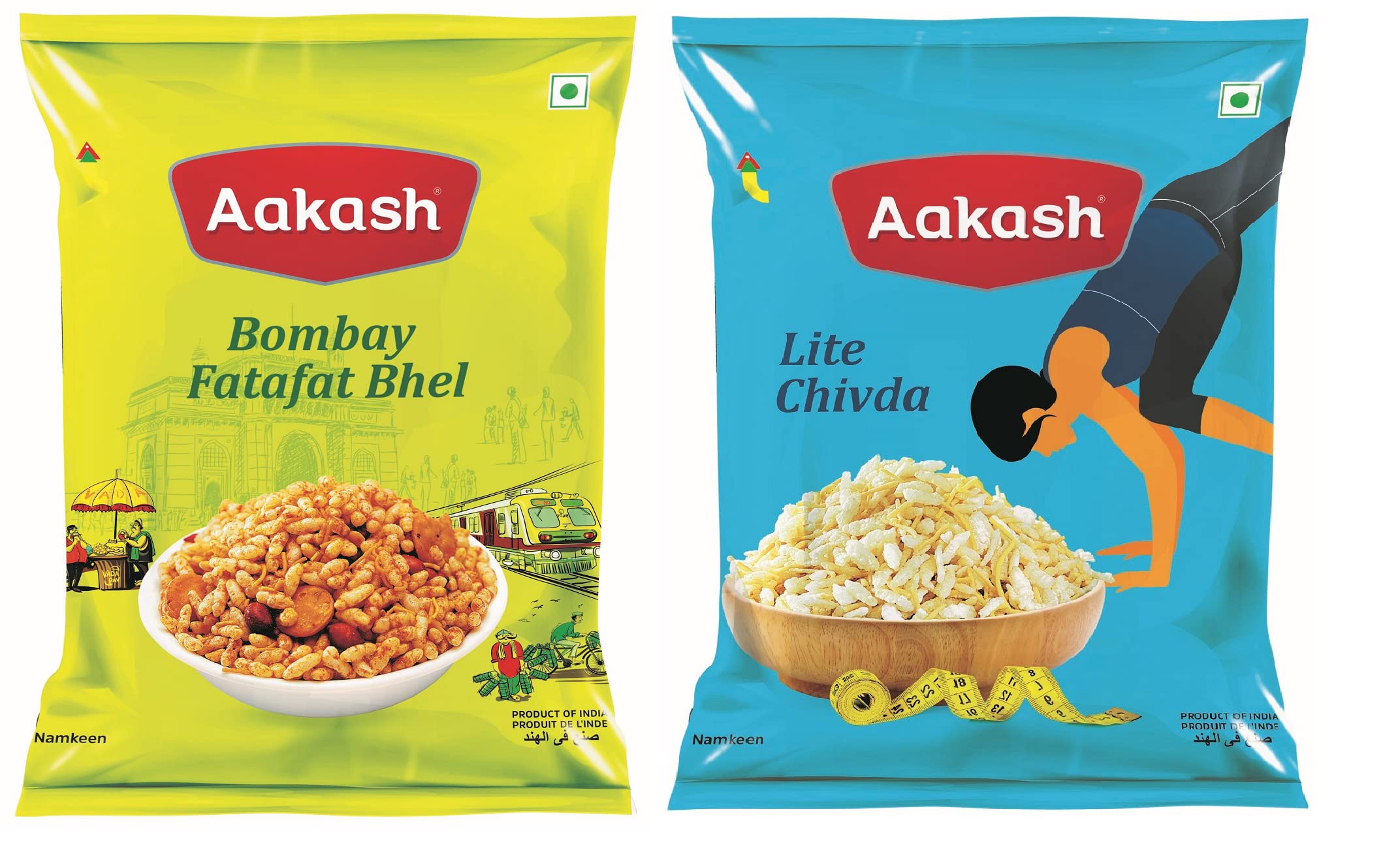 Aakash Diet Chivda Namkeen Combo I Pack of 2 | 300 Gm | 150 Gm Each | Bombay Fatafat Bhel & Lite Chivda | puffed rice blended with mild spices | Indore's Finest Namkeen