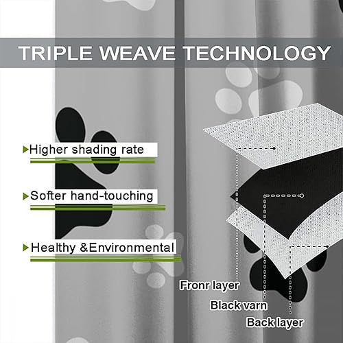 Miniatura 188 de Cortinas opacas con estampado de patas de perro, estampado de patas de perro y huesos, tratamiento de ventana, cortinas con aislamiento térmico