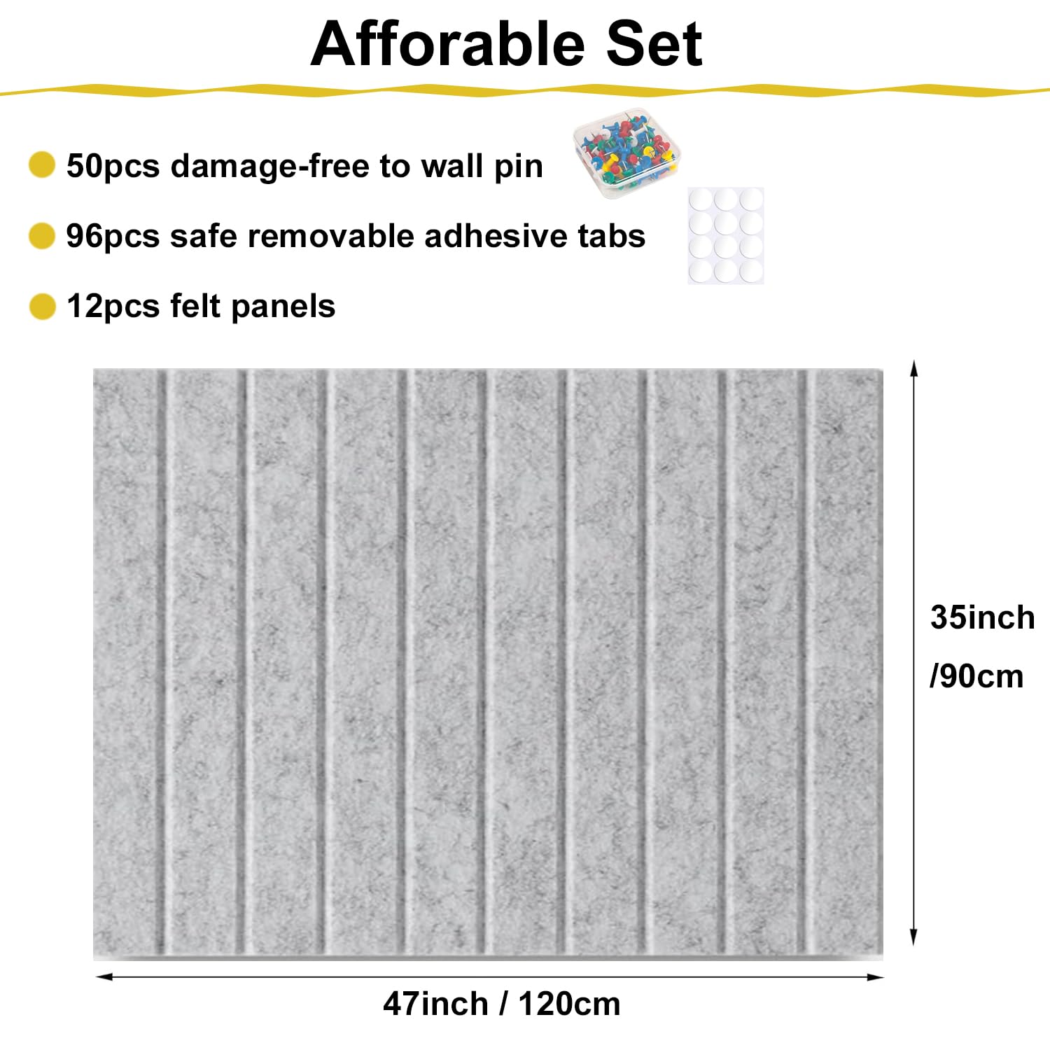 Acidea Große Filz Pinnwand Selbstklebend, 120x90cm, 12 Stück Filzboard Memotafeln Modern mit 50 Pushpins, 30x30cm Fototafel Memo Boards Bulletin Board Wanddekoration für Büro Küche, Fotos Memos