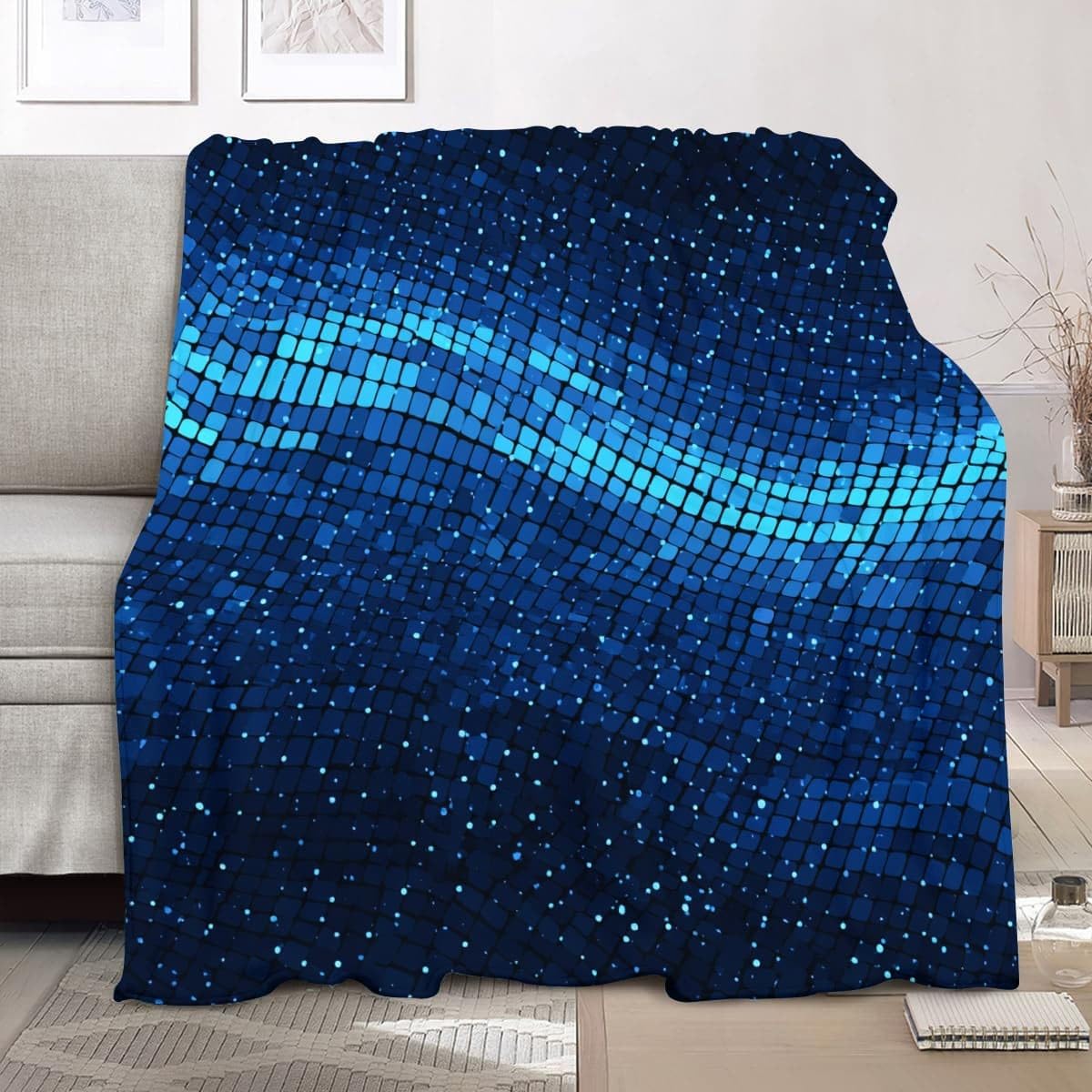 Couverture polaire douce flanelle et sherpa lit 180x220 cm bleu