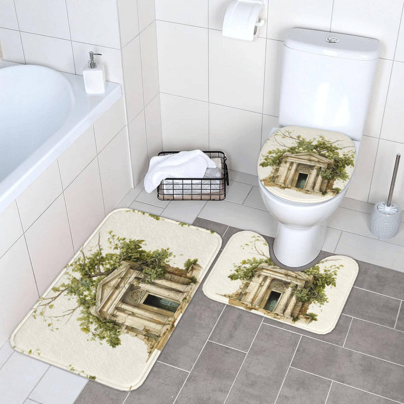 Tapis de salle de bain romain et contour WC flanelle