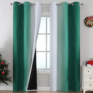 Estelar Textiler Green and Greyish White Blackout Curtains for Living Room, Thermal Insulated Ombre Blackout Drapes, Gradient Full Light Blocking Energy Saving Curtains for Bedroom, 42Wx84L, 2 Panels