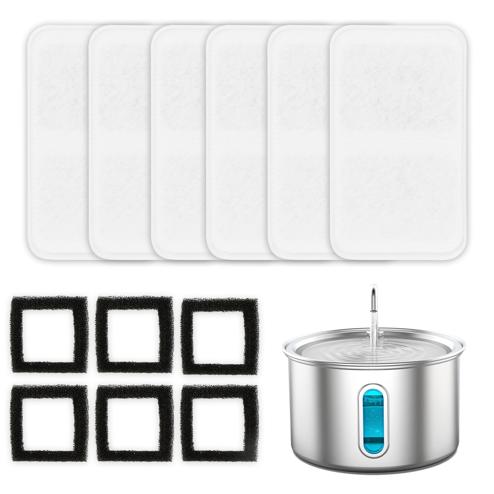 Filtro de fuente de agua para gatos, paquete de 6, carbono, iones, filtro de esponja para fuente de agua inoxidable para gatos