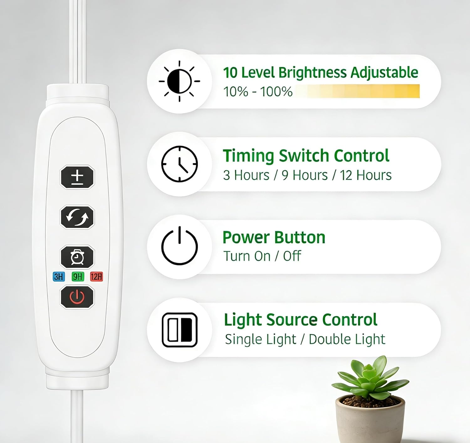 Grow Lights for Indoor Plants, 2-Head Full Spectrum LED Plant Light with Stand, 67" Adjustable Height, 3/9/12H Timer, 10 Dimmable Levels & 3 Lighting Modes