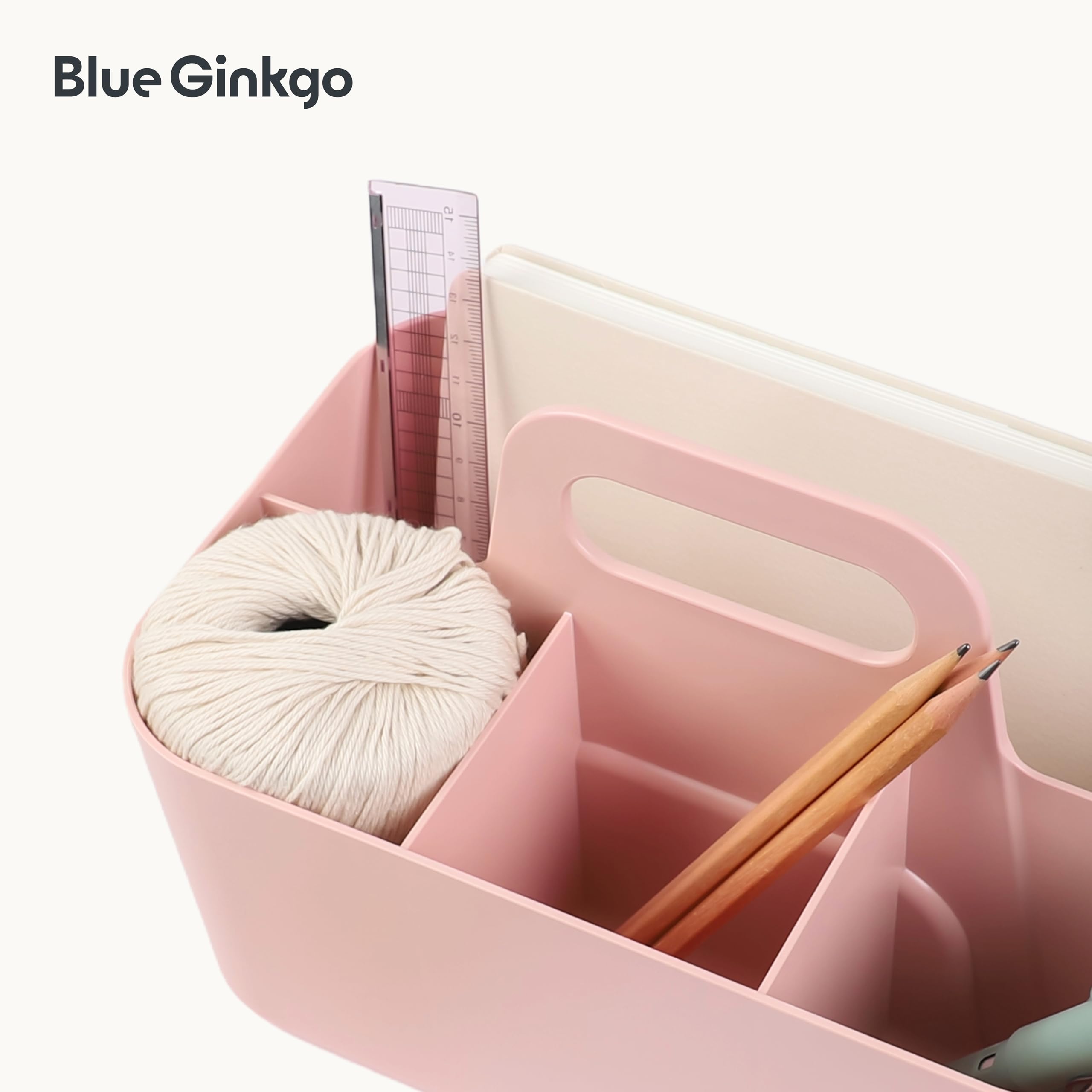 BLUE GINKGO Stackable Organizer Caddy Korean-Made Portable Tote for Bathroom Office Crafts or School Supplies Rectangle Pink — view 7