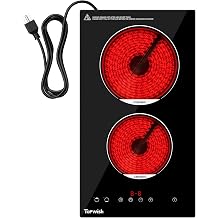 TOPWISH 2 Burners Electric Cooktop, 12 Inch Built-in Ceramic Cooktop, 120v Plug in Electric Stove Top with Child Lock, Timer, Over-Temperature Protection, Sensor Touch Control