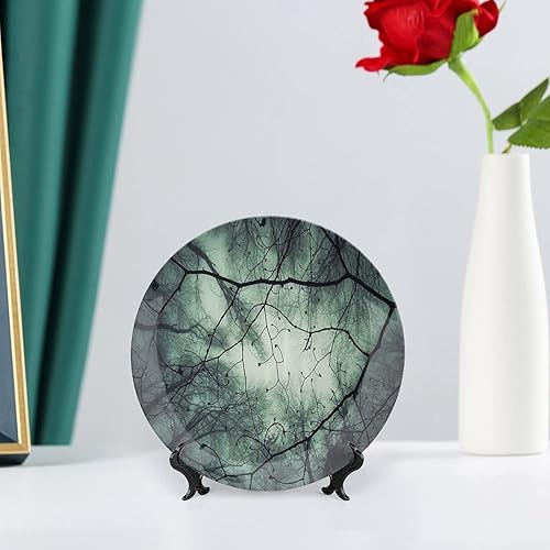 Miniatura 6 de XISUNYA Plato decorativo de 10 pulgadas, plato de vajilla de terror, diseño de bosque de fantasía mágica, estampado de hadas, otoño, para colgar en