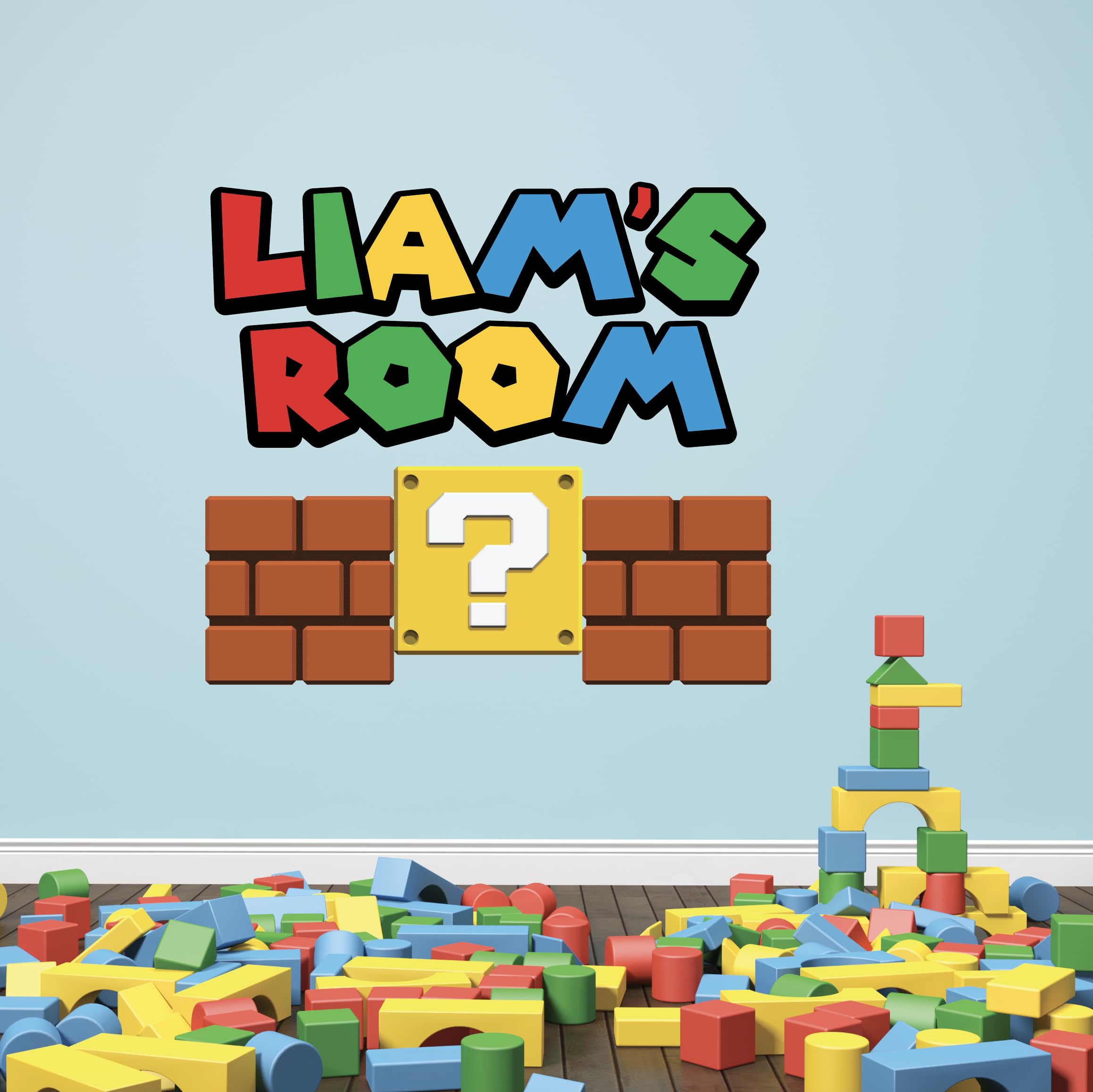 Gaming Name Wall Decal for Kids Room - Personalized Video Game Wall Stickers - Playroom Bedroom Gamer Letters Color Bricks Boys Girls Unisex Removable