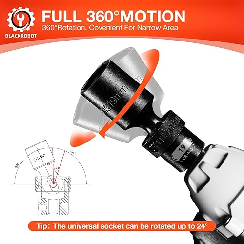 Miniatura 3 de BLACKROBOT Juego de dados giratorios de 38 pulgadas, juego de llaves de impacto universal de 14 piezas, métricas (0.394-0.748 in), juego de enchufes