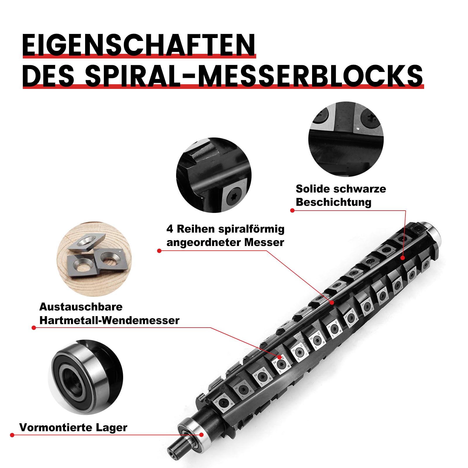 FindBuyTool Spiralmesserwelle für Makita 2012NB Dickenhobelmaschine, 12'' (304 mm) Helical Cutterhead mit 4-Reihen Spiraldesign, Hobelwelle mit 54 Hartmetall, Geräuscharm & Verbesserte Spanabfuhr