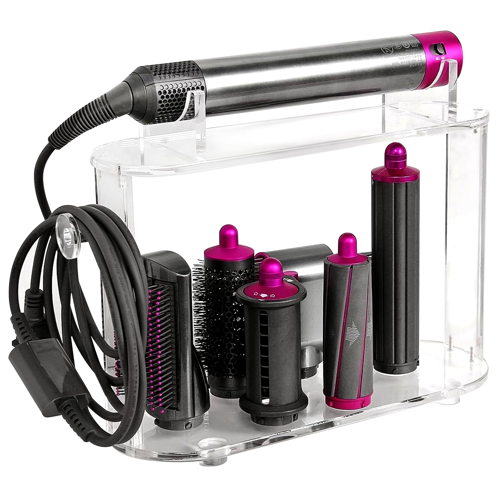 2026 New Storage Holder for Dyson Airwrap Hair Tool Organizer Accessories, Clear Acrylic Hair Dryer Rack 6 Holes Countertop Desktop Styler Stand Bathroom Organizer with Cord Hanger