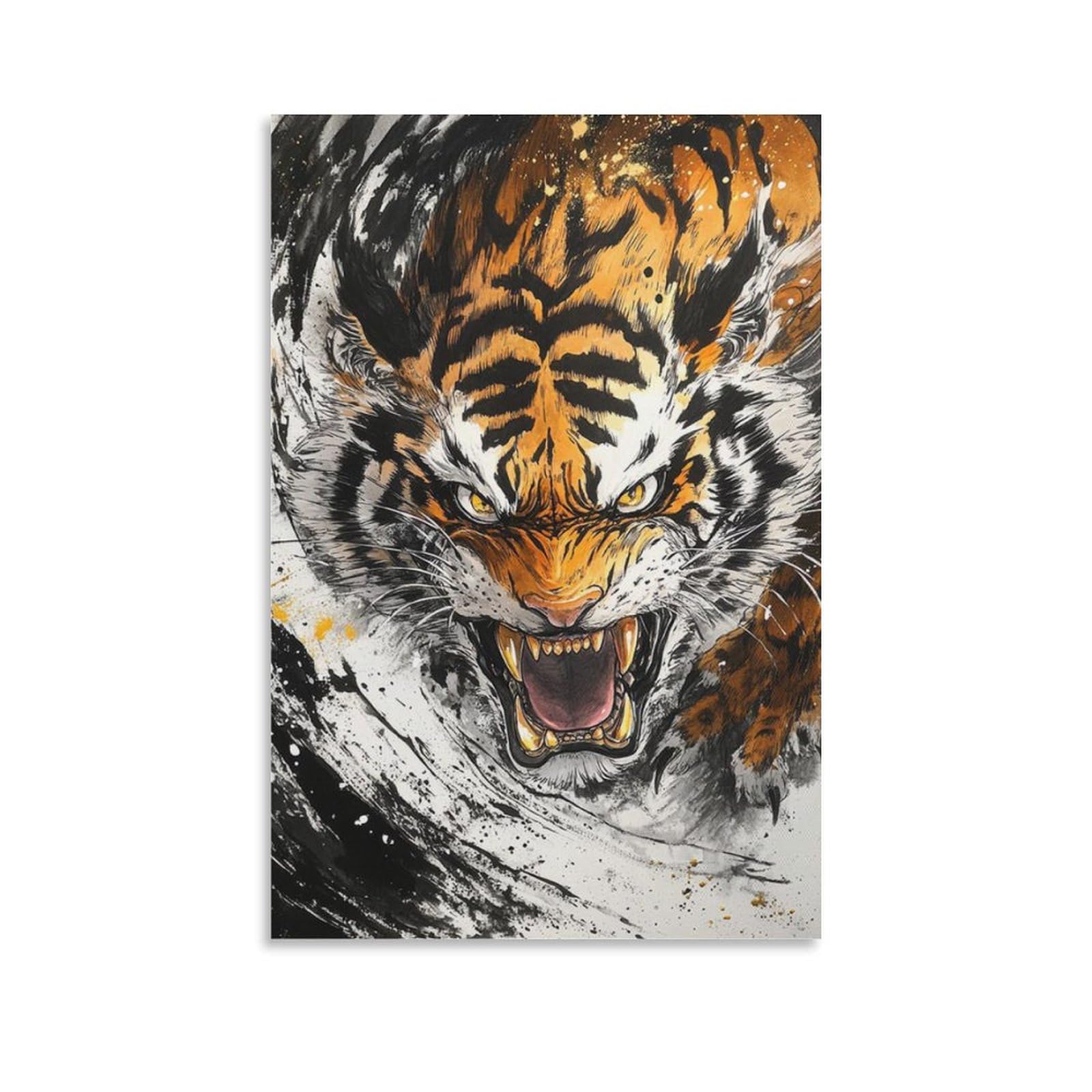 Amazon.co.jp: トラ タイガー 虎 迫力 金 縁起物 福 幸 風水 虎 絵画