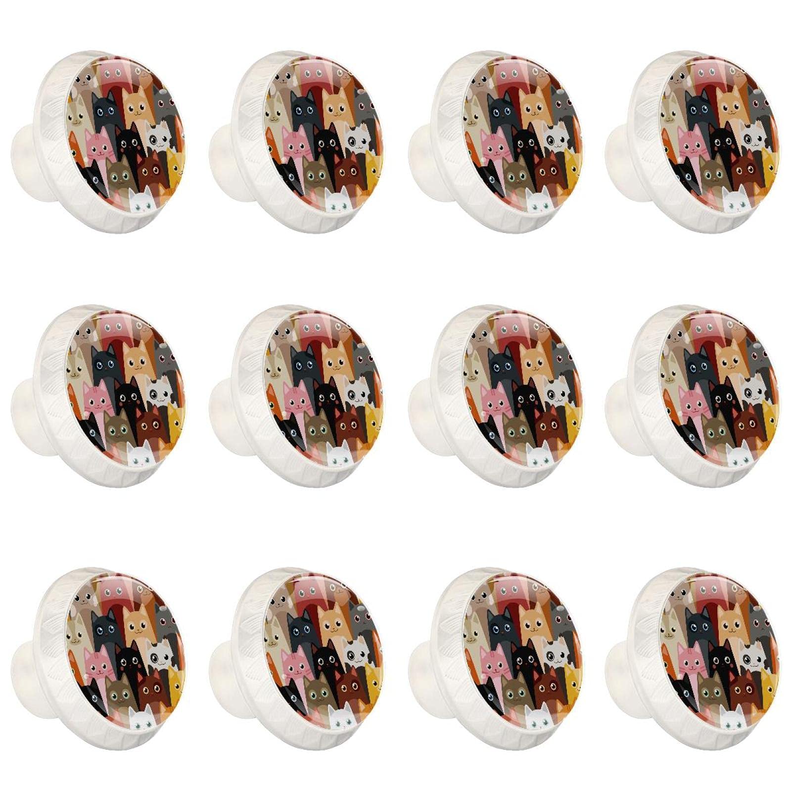 Boutons d'armoires de cuisine ronds style chat hipster lot de 12 poignées de placard colorées