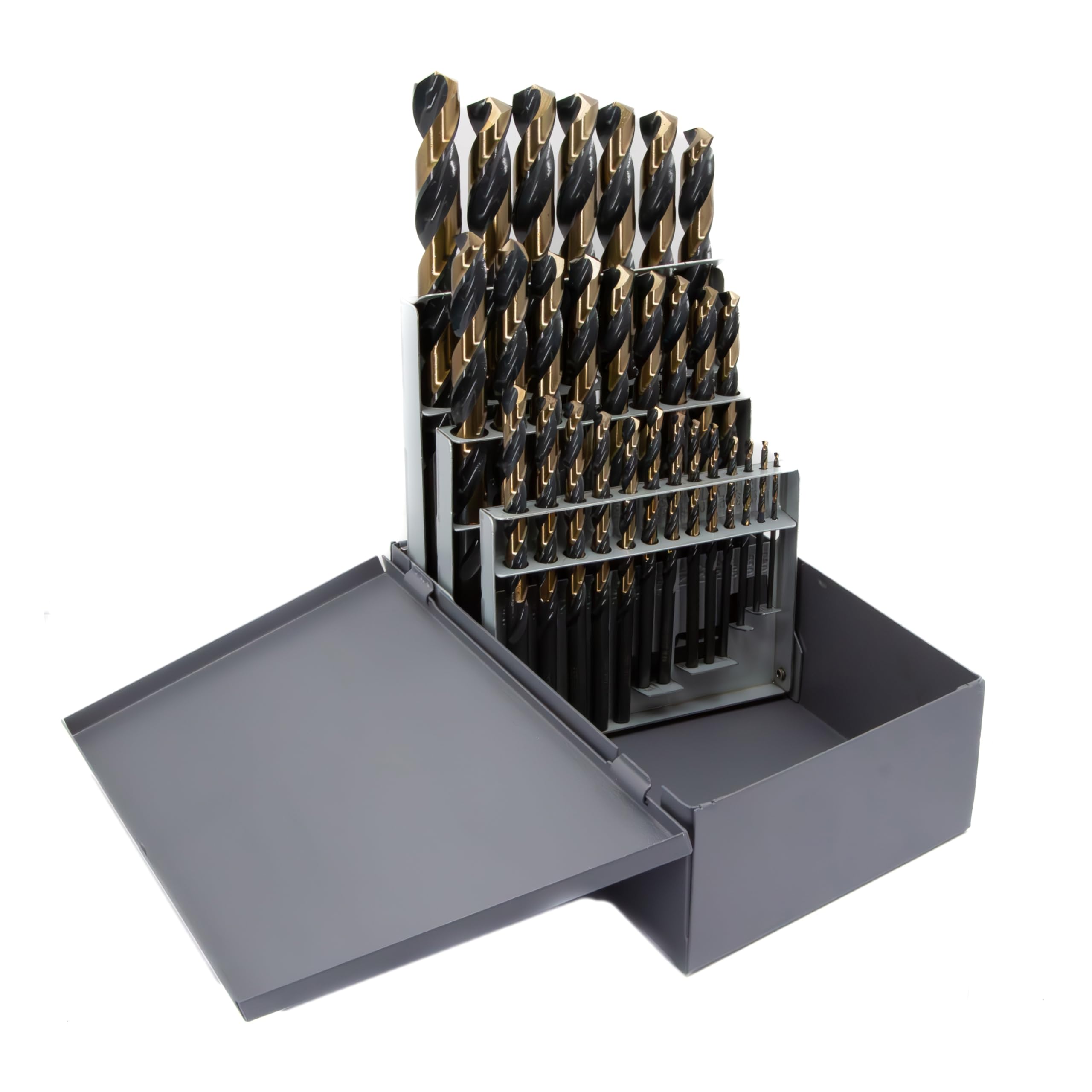 Drill America Juego de 29 brocas HSS de grado contratista negro y dorado (1/16 pulgadas - 1/2 pulgada x 64 partes), serie KFDST