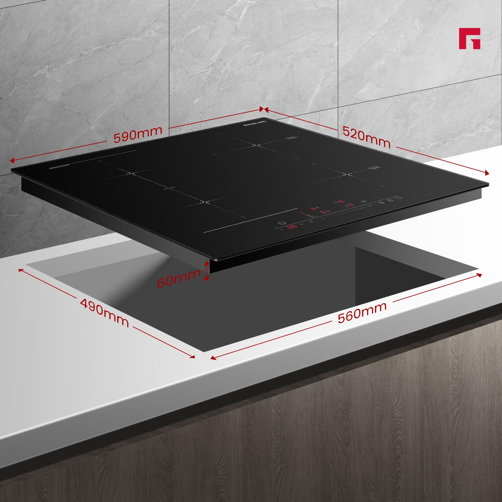 GASLAND IH604BF 60 cm Autarkes Induktionskochfeld mit ein Flexzonen, 4 Zonen Einbau Induktionskochfelder, FlexInduction für BBQ, PowerBoost schnelleres Kochen, 7000W (Ohne Bratpfanne)