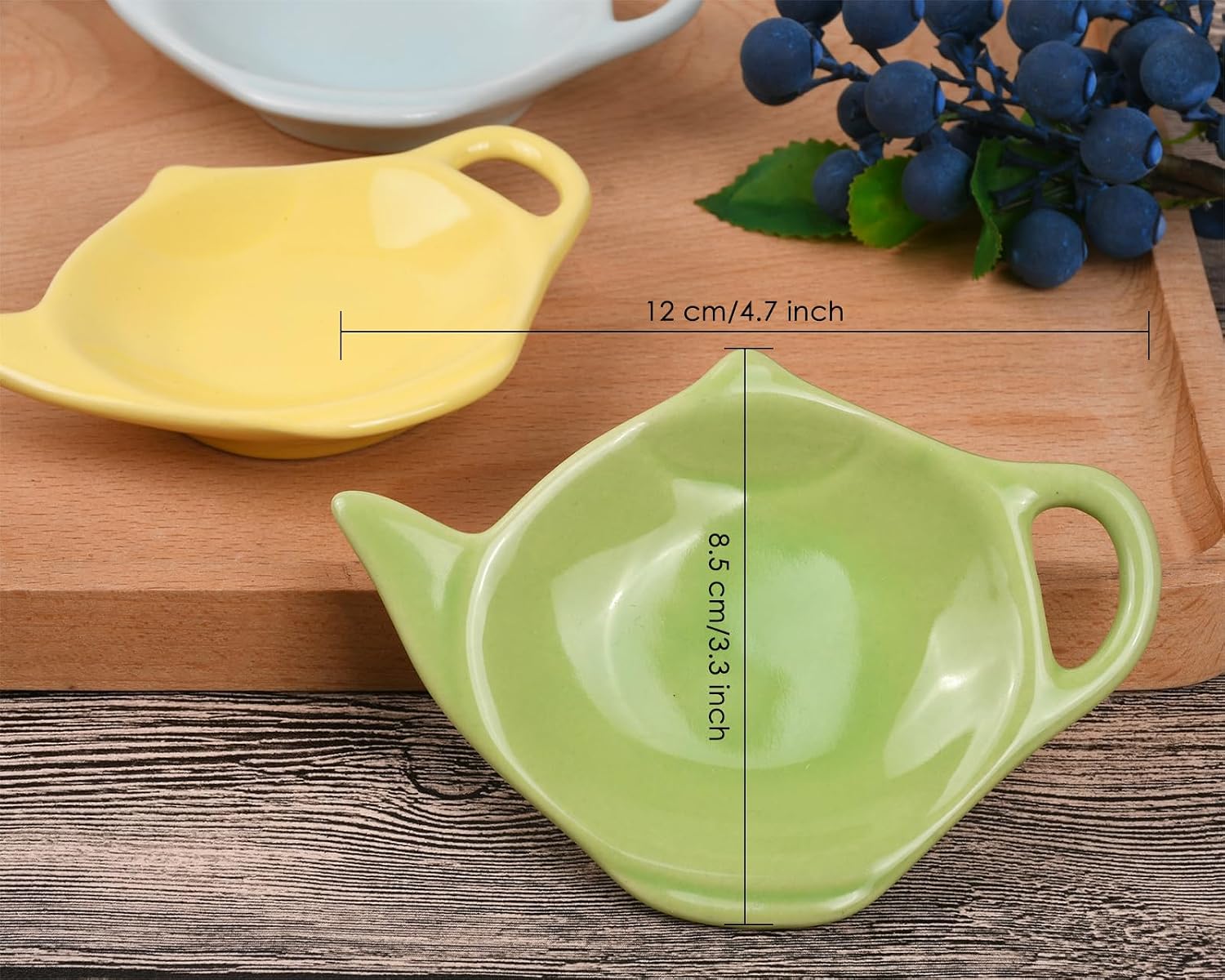 4 Stück Teebeutelhalter In Teekannenform Aus Porzellan – Untersetzer, Gewürzschale & Snackteller, Blau