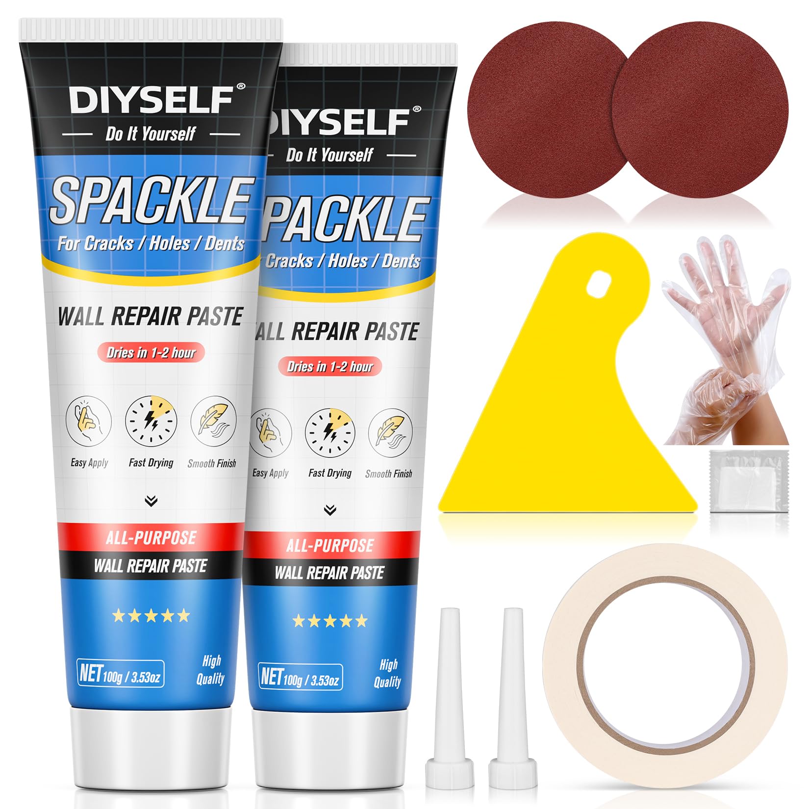 DIYSELF 9 Pack Drywall Repair Kit Surface Repair Kit Spackle Wall Repair 2 100g 7oz Total Putty White