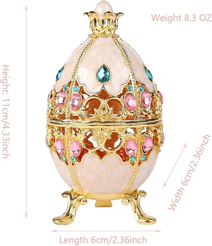 Miniatura 4 de Furuida Caja de baratijas con bisagras blancas ahuecadas Faberge Huevo Esmalte Joyero Adornos Clásicos Metal Artesanía Regalo para Decoración del