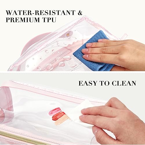 Miniatura 4 de Telena Bolsa de maquillaje de gran capacidad, bolsa de cosméticos portátil de piel sintética resistente al agua, bolsas organizadoras de maquillaje