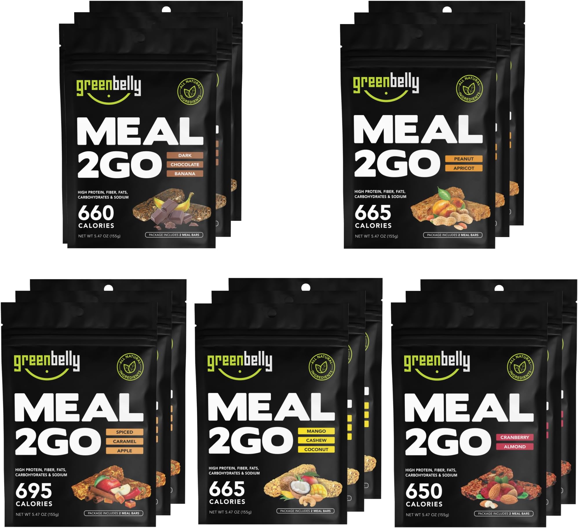 Greenbelly Backpacking Meals | All Natural Hiking Meal Bars | 650 Calories & High Protein | Variety, 15 Count