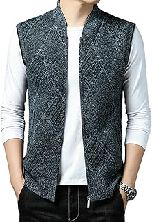 Chaleco de punto para hombre con forro de felpa grueso y cuello de béisbol sin mangas para otoño e invierno