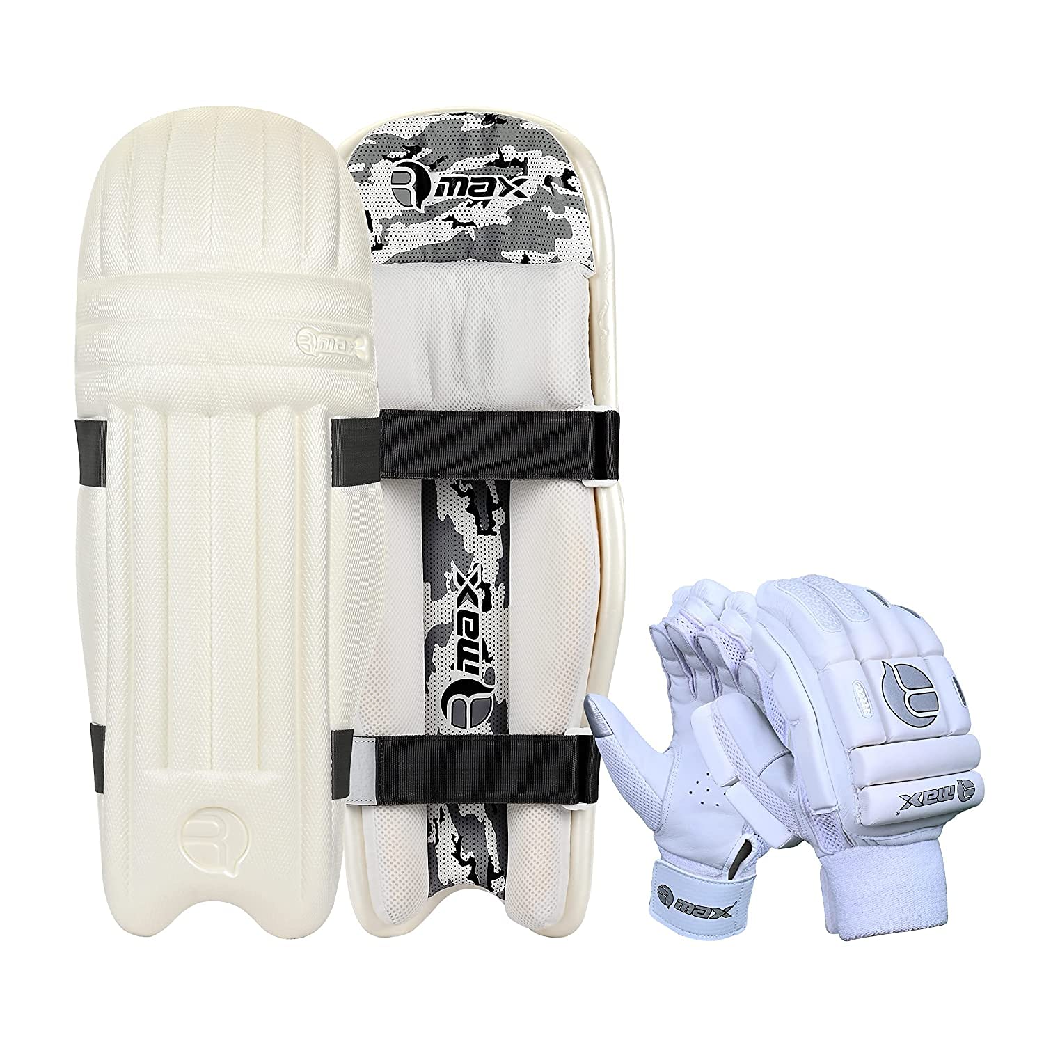 Rmax White Cricket Batting Legguard & White Gloves Combo for Men-image-22