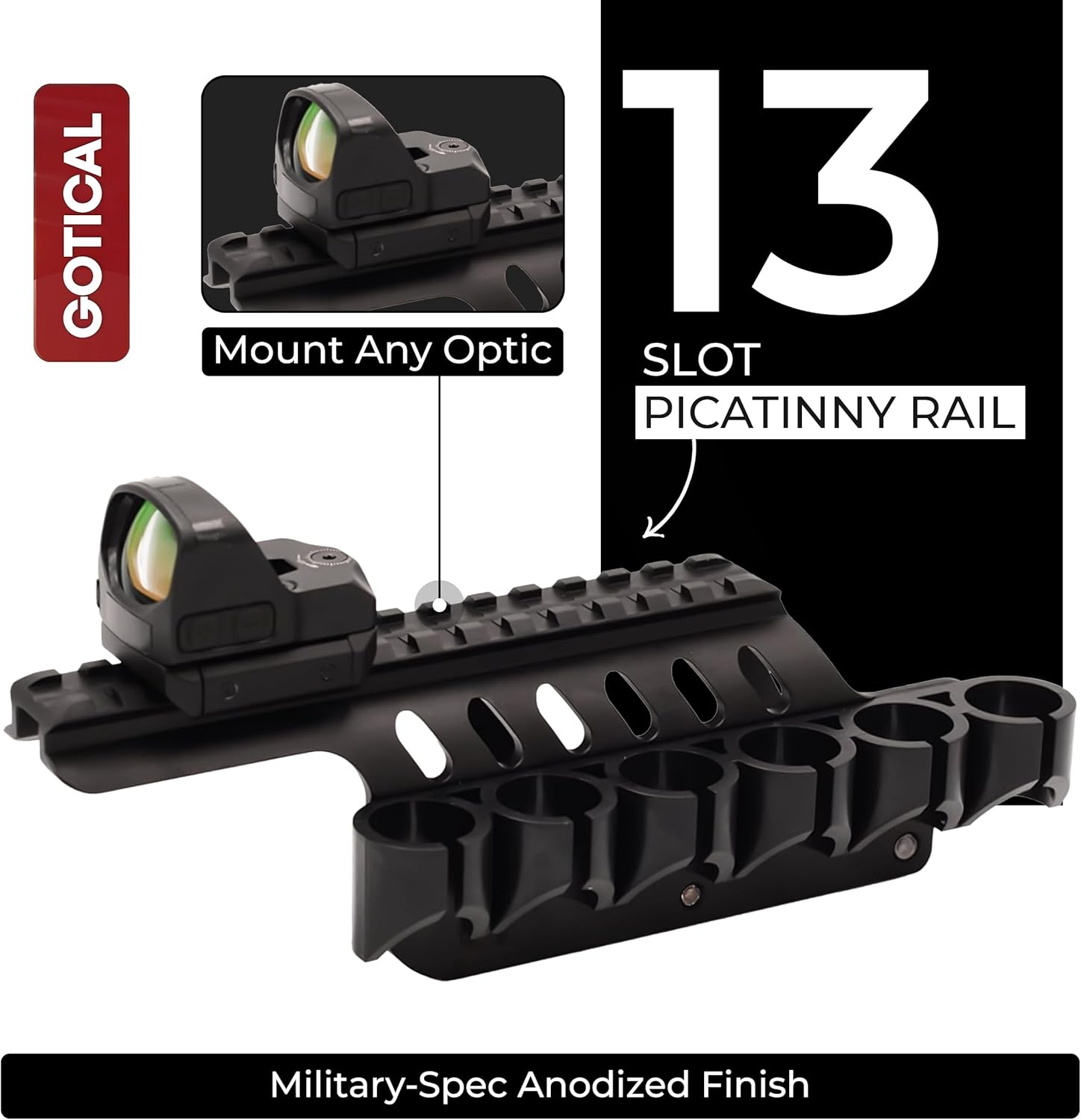 Gotical Side Saddle Shotgun Shell Holder W/Picatinny Rail Mount 6 Capacity Shot Shell Holder for 12 Gauge on Any Size Receiver Compatible with Remington 870