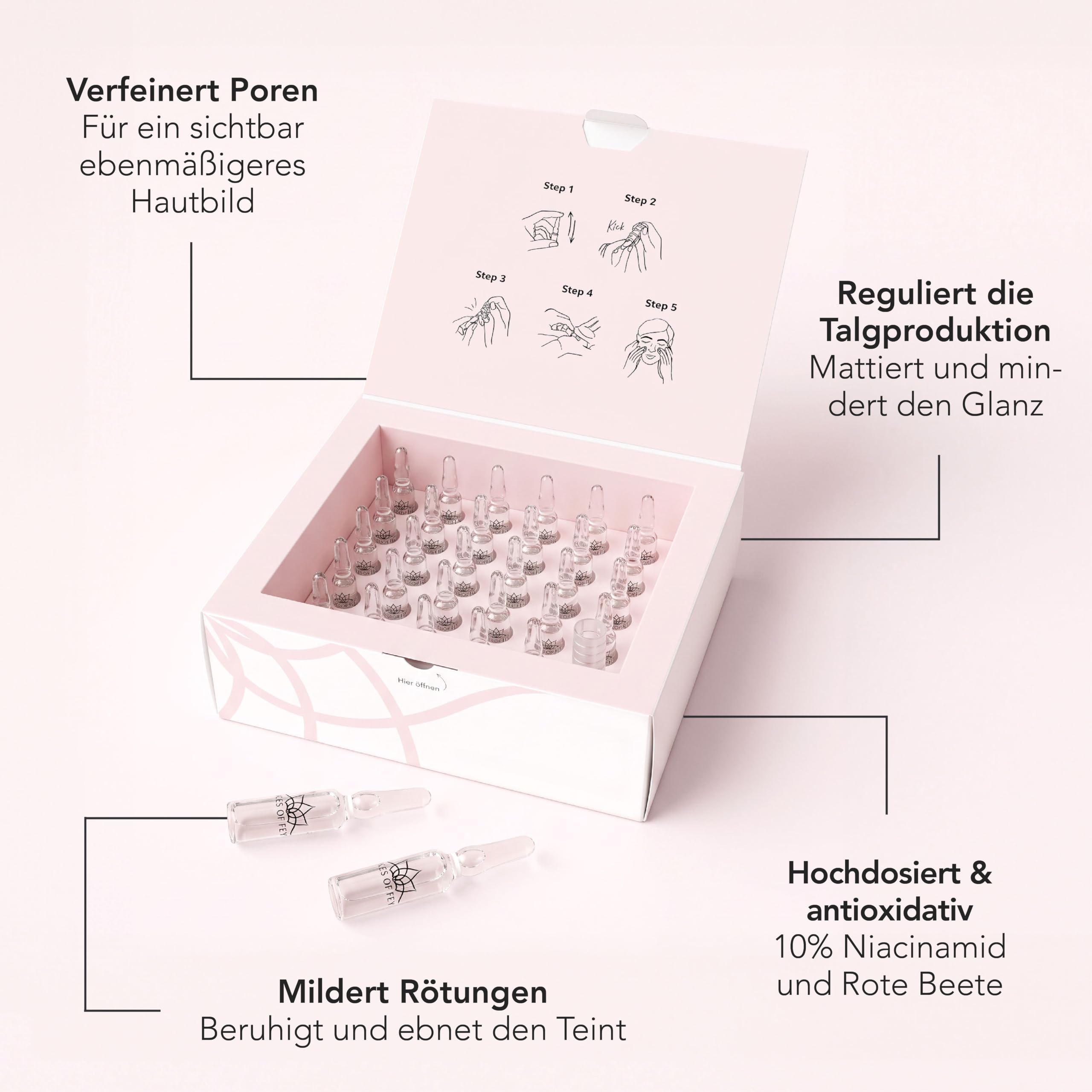 Niacinamid Booster FACES OF FEY - 30x1,3ml Ampullen mit 10% Niacinamid & Rote Beete - Dermaroller & Microneedling Serum fürs Gesicht - verfeinert Poren, mattiert & klärt unreine Haut, vegan