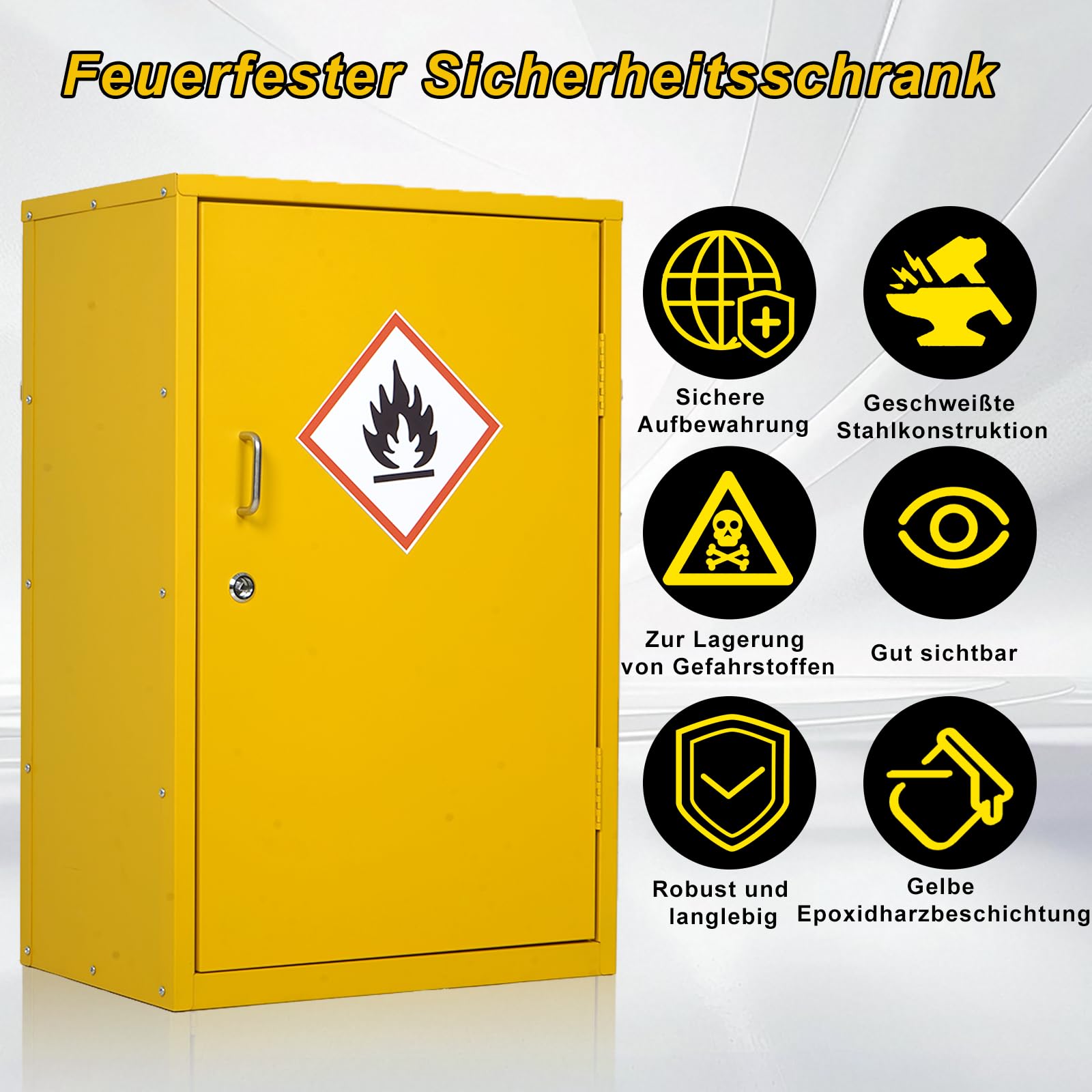 Armoire de rangement de sécurité - 71 x 46 x 31 cm - Armoire de sécurité industrielle - Résistante au feu - Avec séparateurs réglables - Qualité industrielle et laboratoire - Jaune