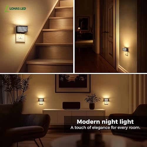 Miniatura 7 de L LOHAS LED Luces nocturnas enchufables a la pared, paquete de 2 luces nocturnas modernas con sensor de atardecer a amanecer, luz nocturna