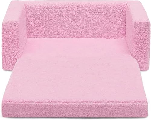 Miniatura 10 de Delta Children Cozee - Sofá convertible 2 en 1 de sherpa abatible para niños, color rosa Rosado,Gris