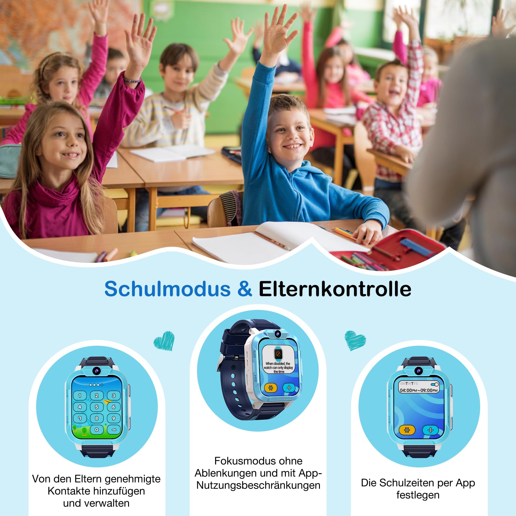 4G Smartwatch Kinder mit GPS und Telefon, SOS-Taste, Schulmodus | Kinder Telefonuhr mit SIM Slot, Taschenlampe，Sprachchat, Schrittzähler, IP68, Kinderuhr für Jungen Geschenke 4-12 Jahren