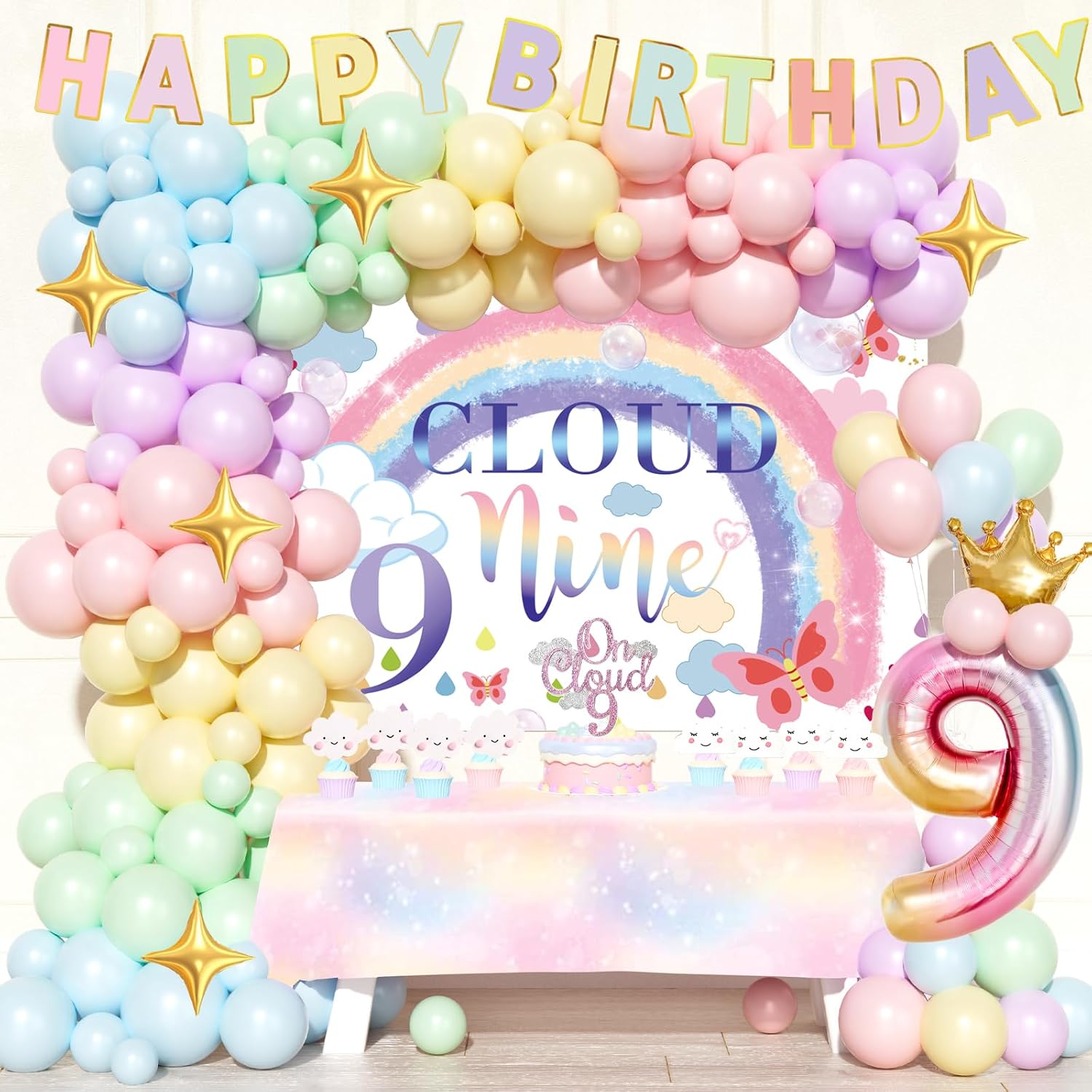 Amazon.com: Fiesec on Cloud 9 Birthday Decorations for Girl – 124 PCs ...