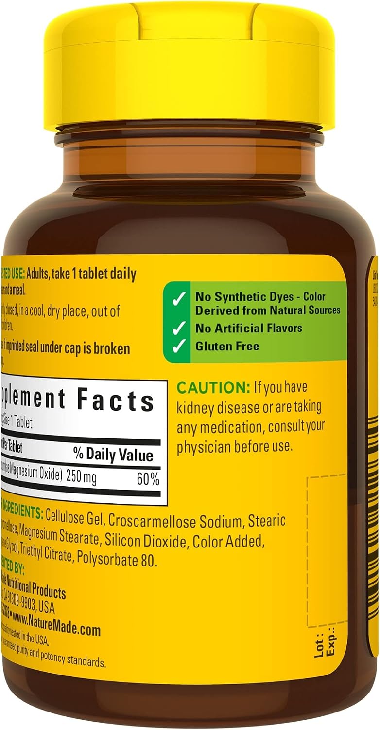 Nature Made Magnesium Oxide 250 mg, Dietary Supplement for Muscle, Heart, Bone and Nerve Health Support