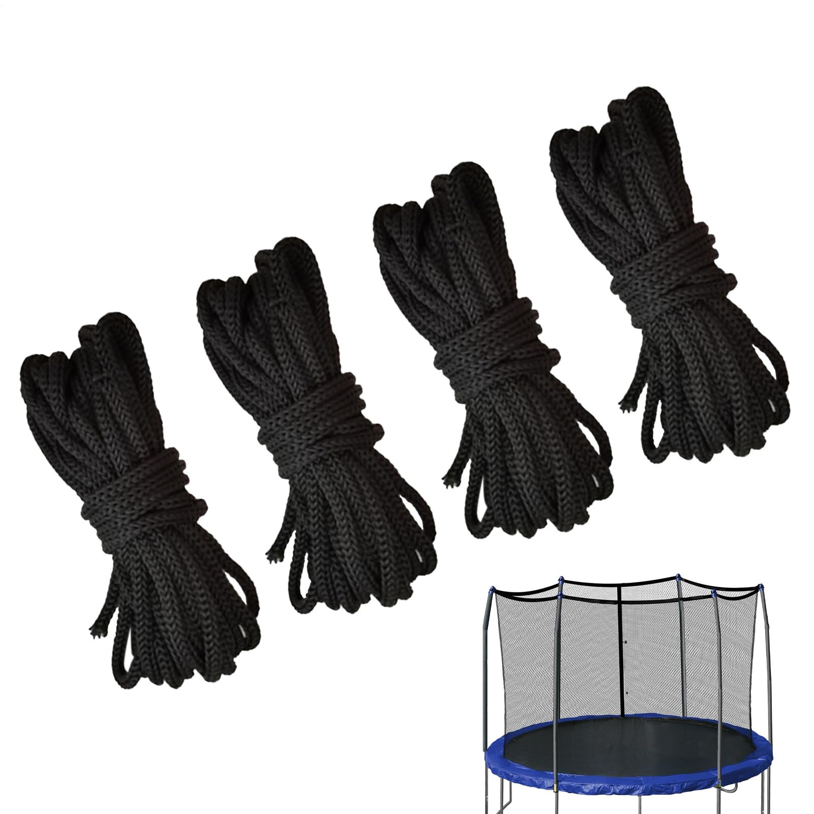 4 szt. linek do siatki trampoliny, 4,6 m, czarna lina mocująca, części zamienne, lina łącząca siatkę do trampoliny