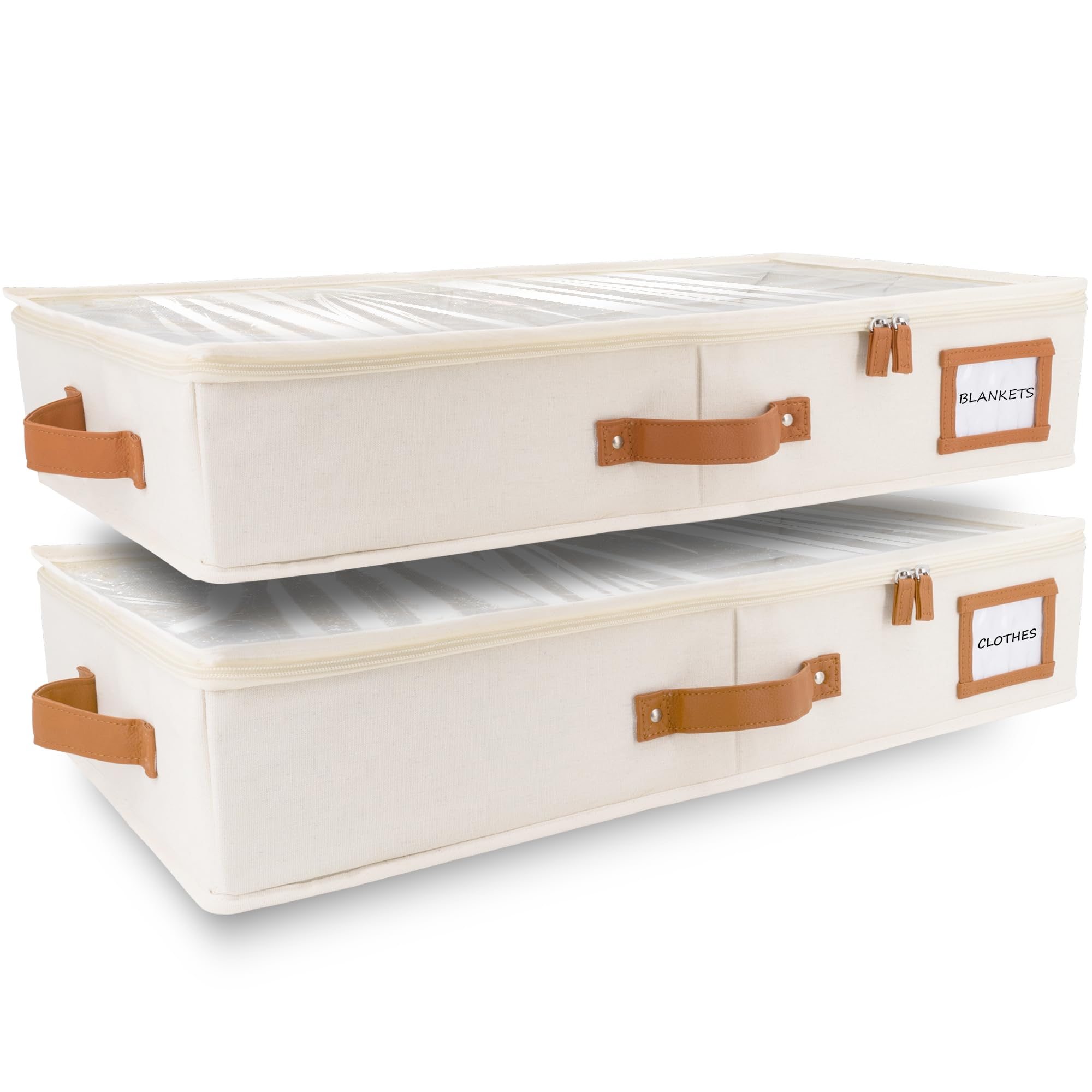 HOMELUX THEORY 2pc Under Bed Storage Containers, Bedroom Under the Bed Drawer Storage Organizer with Bins and Lids, Medium Underbed Clothes Storage Box Ideal for Blanket, Fabric, & Shoes (Ivory)