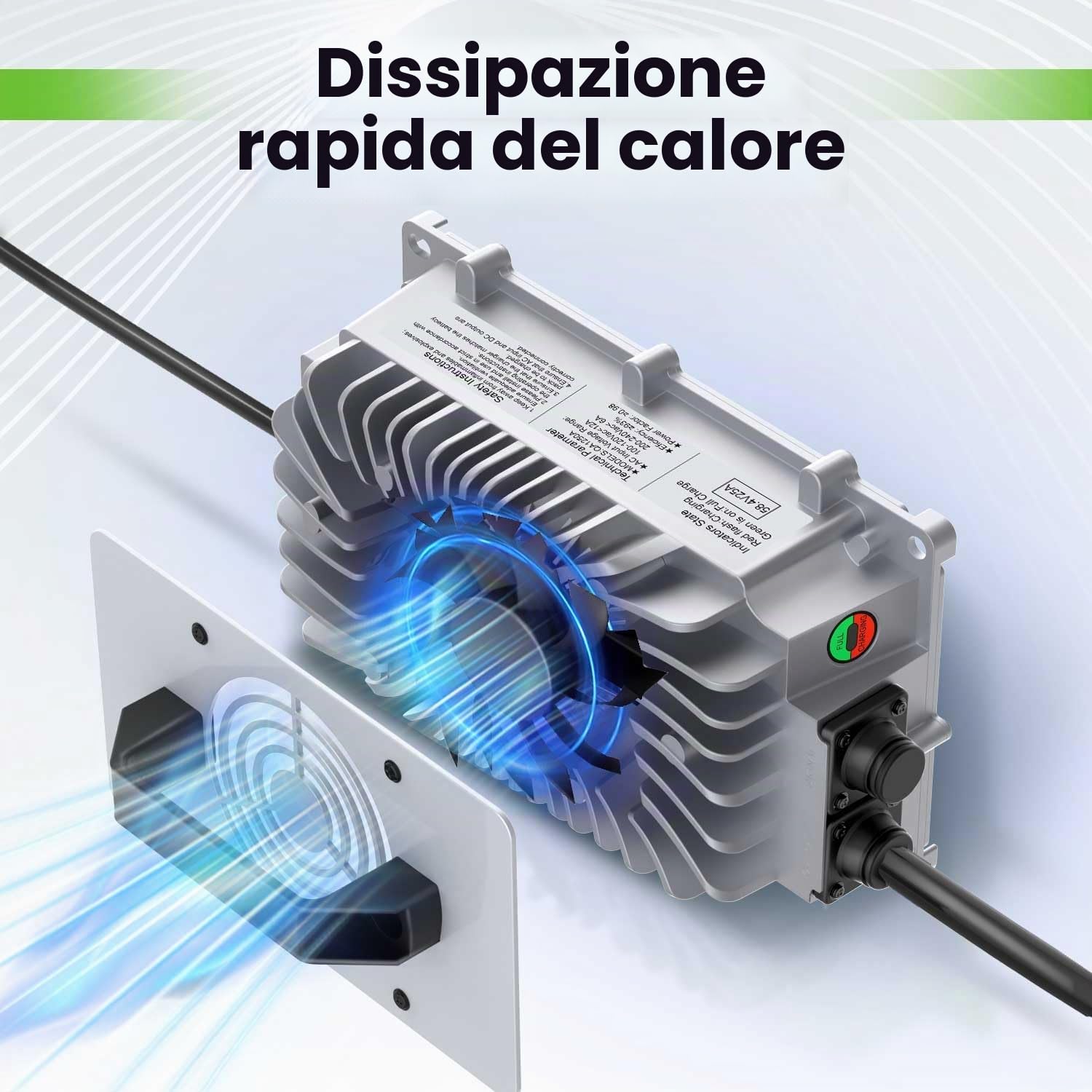 Caricabatterie LiFePO4 da 58,4V 25A per caricabatteria al litio ferro fosfato da 48V (51,2V) con ricarica rapida protegge la batteria