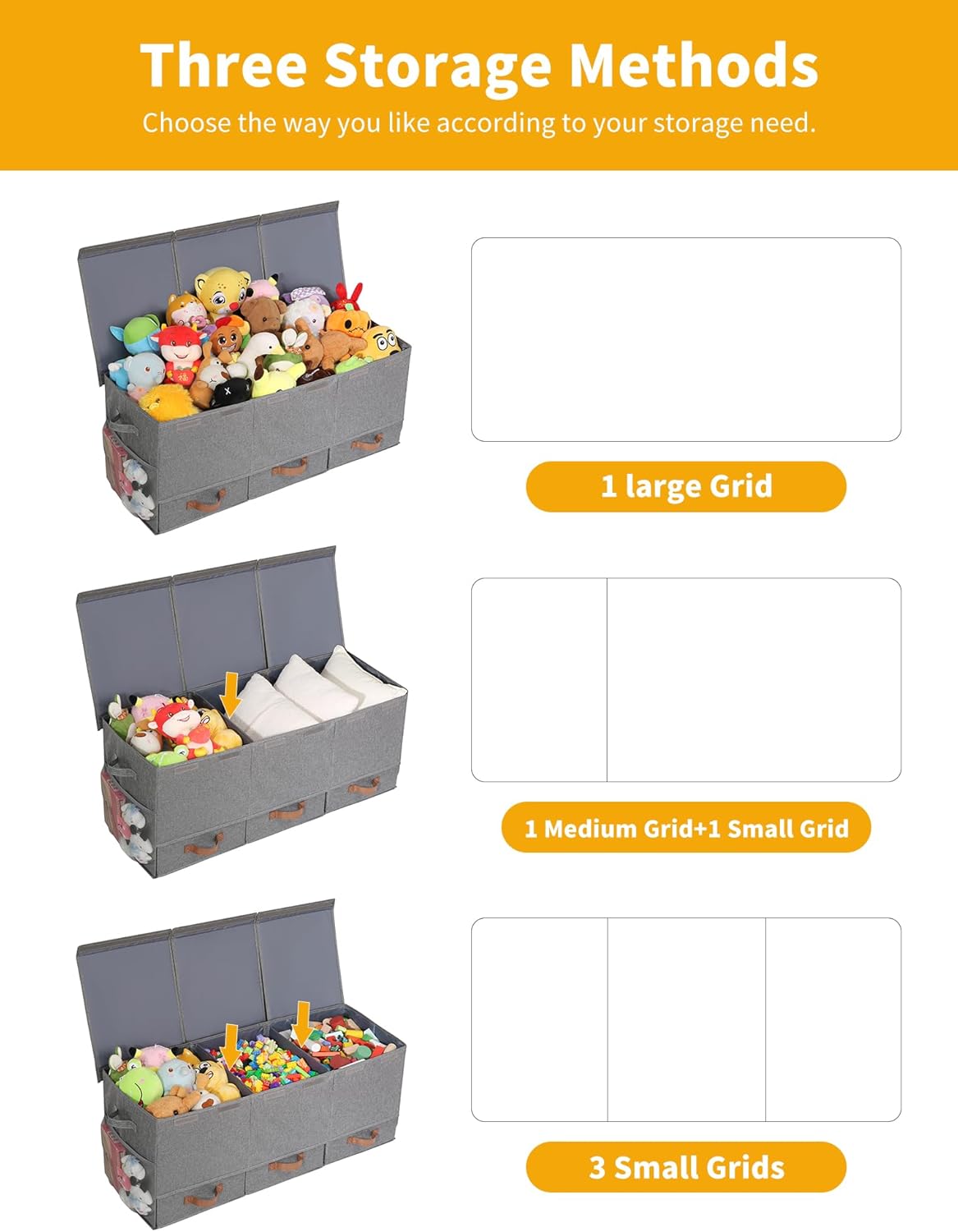 Upgraded Toy Box with 3 Grids Design & 3 Drawers, Sturdy Storage Organizer with Lids & Side Mesh Pockets, ToyBox for Boys Girls, Kids Toy Chest Bin Baskets Organizer for Living Room, Playroom