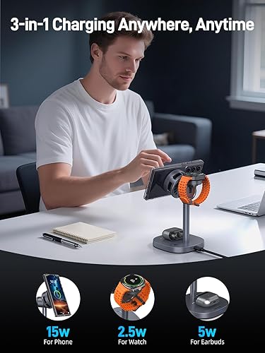 Miniatura 8 de Estación de carga magnética 3 en 1 para Samsung, cargador inalámbrico Magsafe con certificación Qi2 para Samsung Galaxy Z Fold 7Flip 7S25 UltraS24,