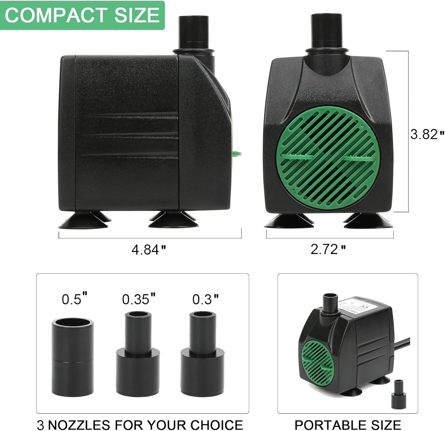 BARST Submersible Water,800GPH Adjustable Pond Fountain Pump Aquarium Pump with 3 Nozzles & 16.5ft Power Cord for Fish Tank, Hydroponics, Outdoor Waterfall (3000L/H,60W)