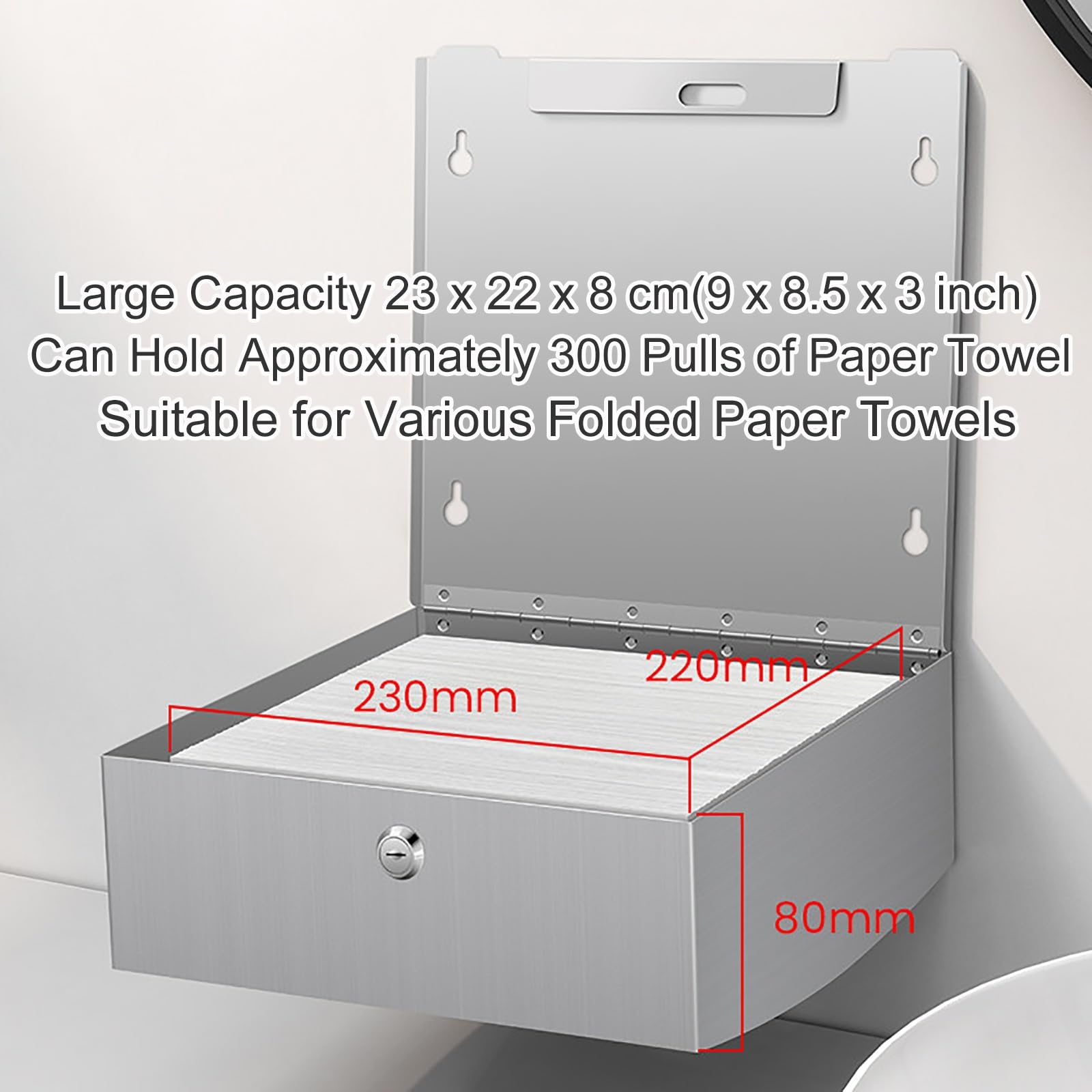 Dispensador Papel Secamanos, Dispensador de Papel de Manos Montaje en Pared, Comercial, Acero Inoxidable(Silver)
